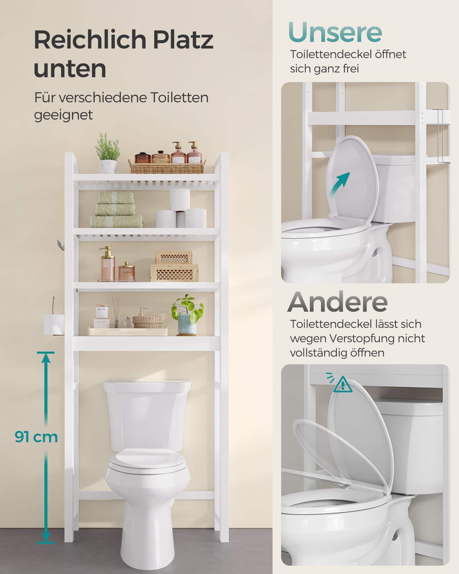 Toilettenregal mit verstellbaren Ablagen wolkenweiß Toilettenregal mit verstellbaren Ablagen wolkenweiß