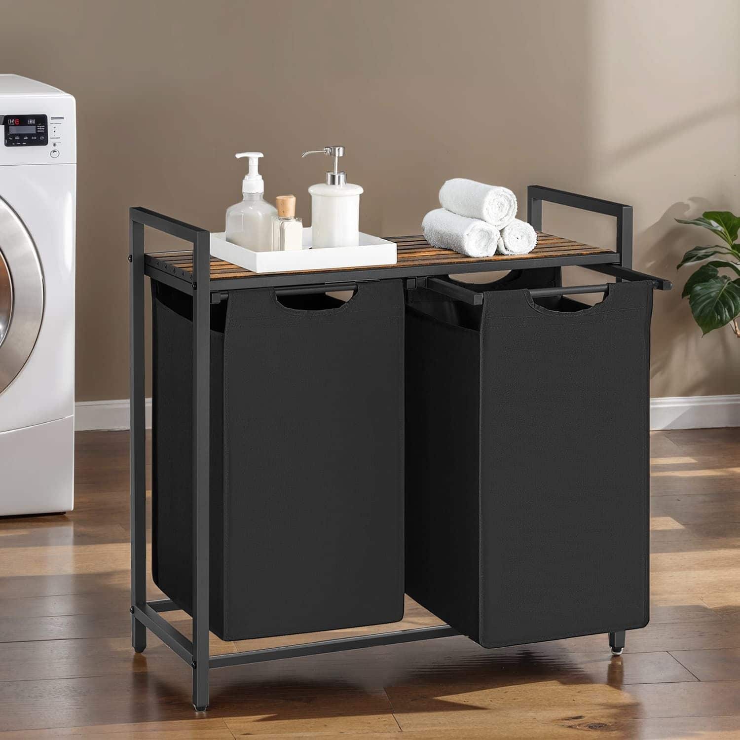 Wäschekorb 2 Fächer, Wäschesammler mit Ablage, Wäschebox Wäschekorb 2 Fächer, Wäschesammler mit Ablage, Wäschebox