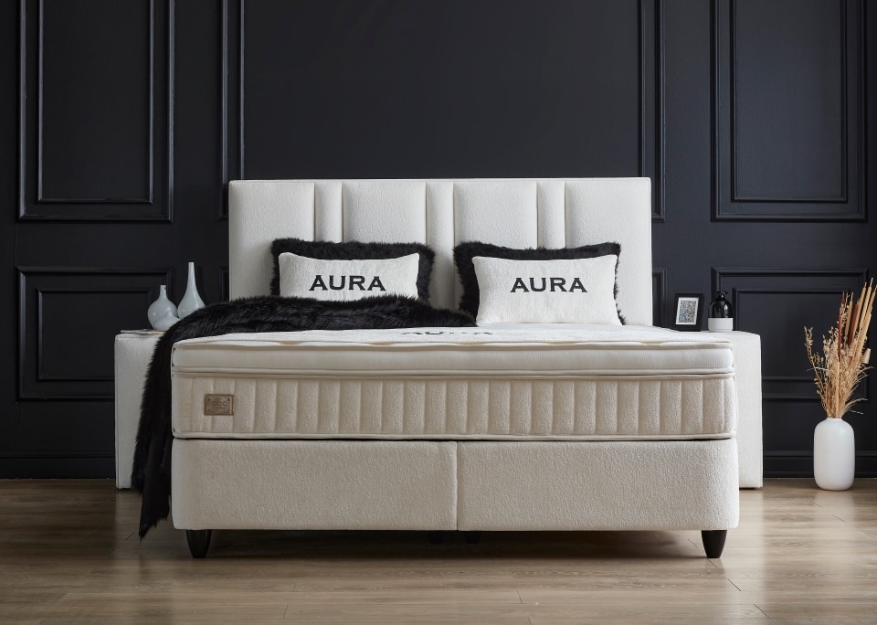 0eUJd81LyXw1HZ Boxspringbett Aura von ABC Bedding: Luxuriöses Schlafvergnügen in Creme