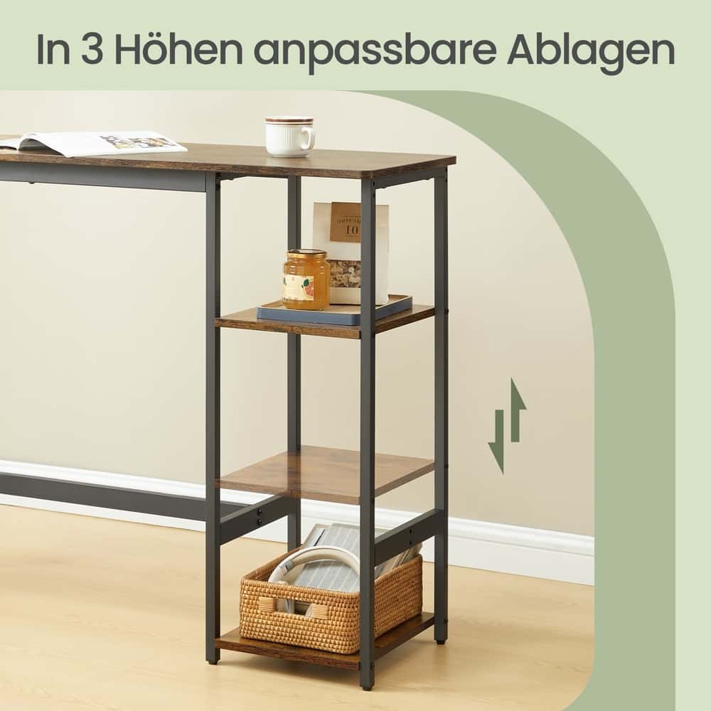 Bartisch-Set mit Regal, Essgruppe mit 2 Hockern, Metallgestell Bartisch-Set mit Regal, Essgruppe mit 2 Hockern, Metallgestell