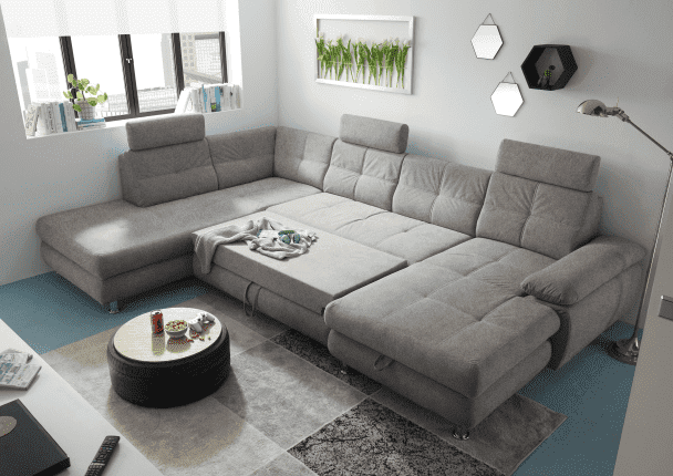 Wohnlandschaft Alba von ED Exciting Design mit Schlaffunktion & Bettkasten – U-Form Sofa aus hochwertigem Brego-Stoff Wohnlandschaft Alba von ED Exciting Design mit Schlaffunktion & Bettkasten – U-Form Sofa aus hochwertigem Brego-Stoff