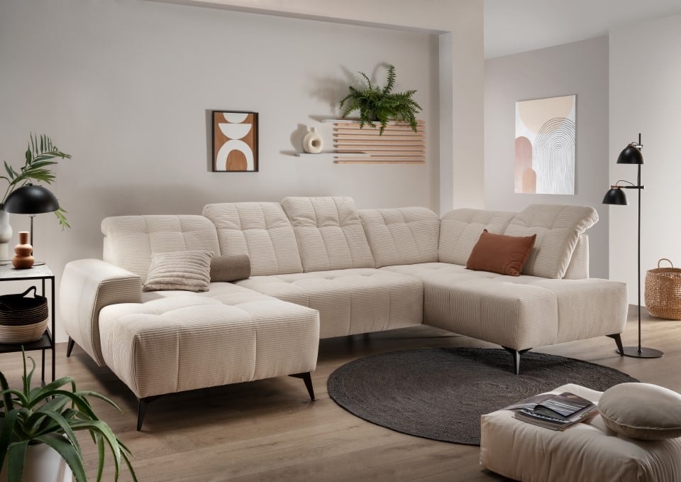 Wohnlandschaft Sano – Cord-Sofa mit Elektrofunktion
