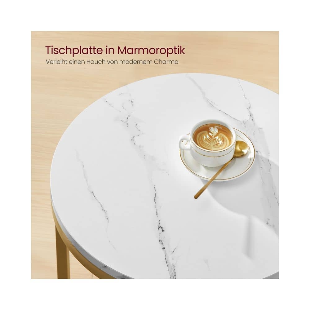 Beistelltisch 2 Ebenen in weißer Marmoroptik mit schwarzem Gestell Marmorweiß-Helles Gold Beistelltisch 2 Ebenen in weißer Marmoroptik mit schwarzem Gestell Marmorweiß-Helles Gold