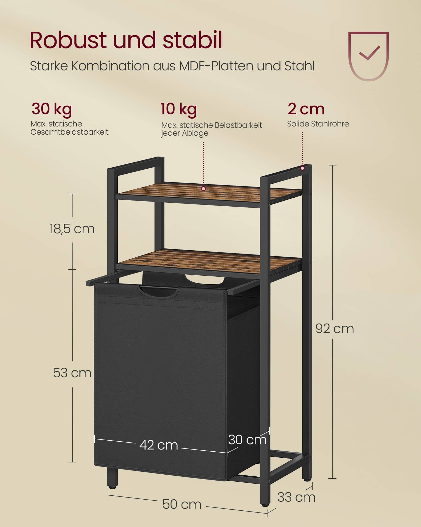 Wäschekorb mit 2 Ablagen 65 Liter vintagebraun-schwarz Wäschekorb mit 2 Ablagen 65 Liter vintagebraun-schwarz