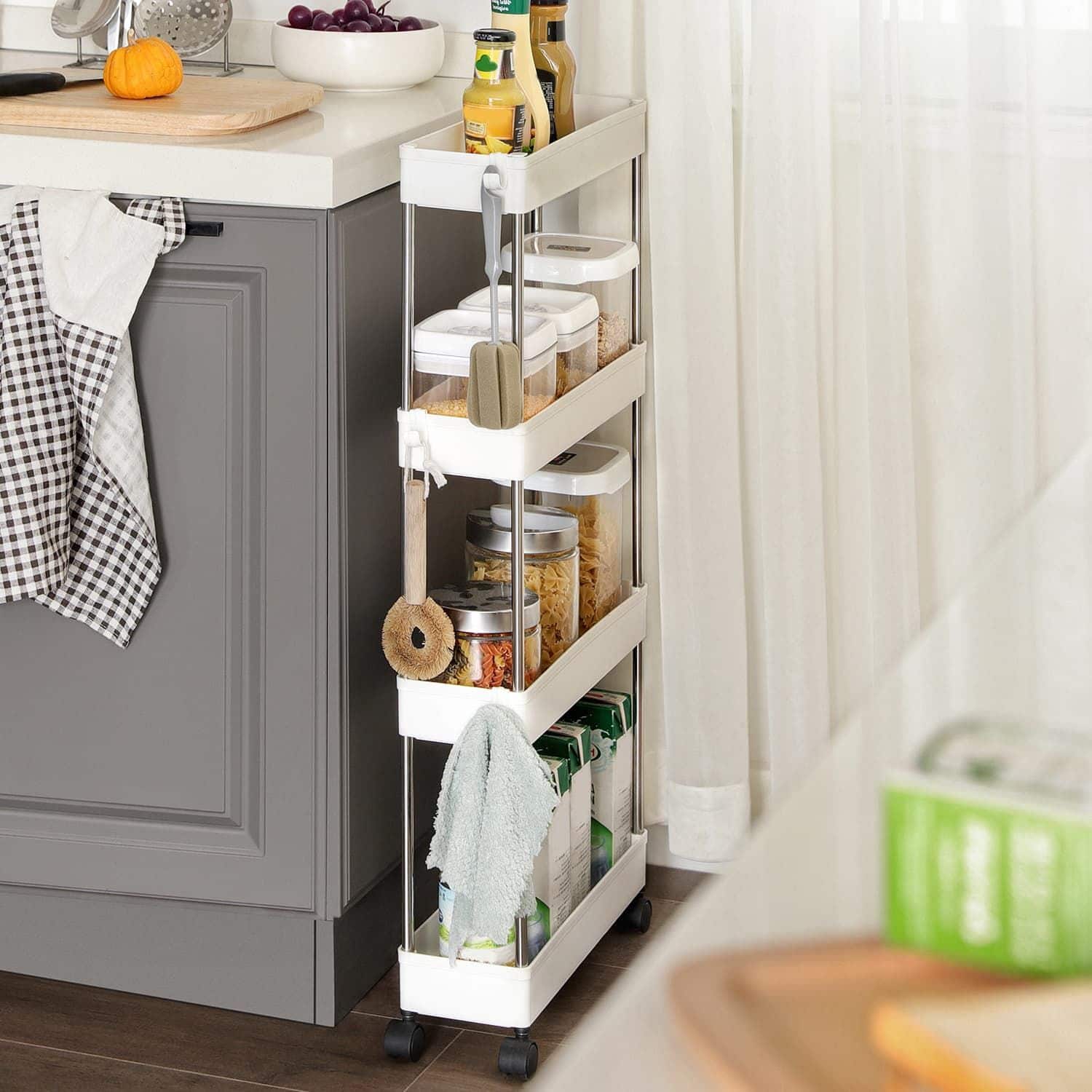 Rollwagen, Küchenwagen mit 4 Ebenen, Küchenregal Rollwagen, Küchenwagen mit 4 Ebenen, Küchenregal