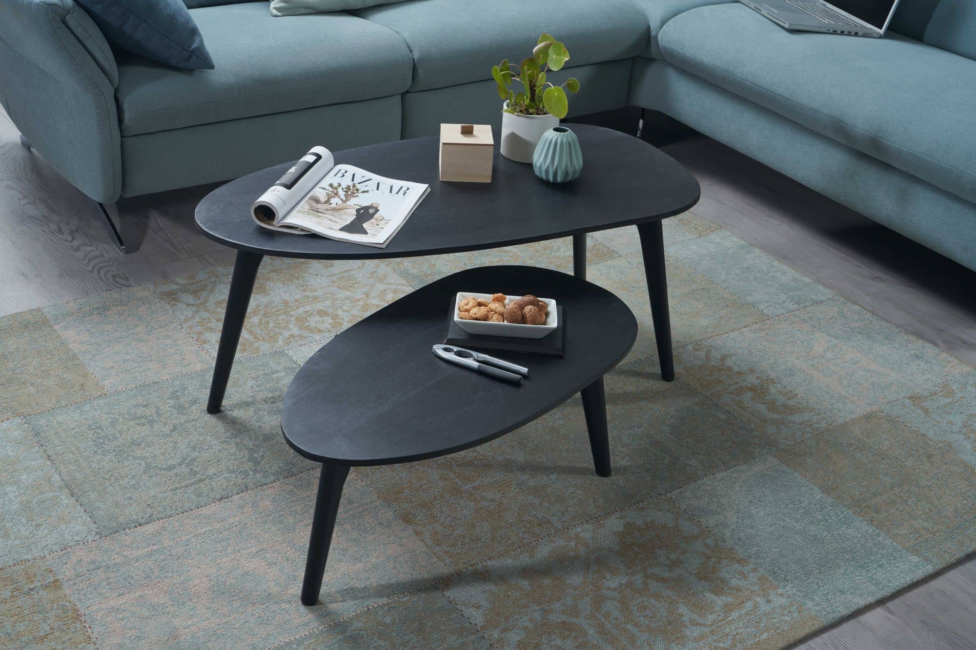 Design Couchtisch 2er Set Mango Massivholz Wohnzimmertisch Schwarz Design Couchtisch 2er Set Mango Massivholz Wohnzimmertisch Schwarz