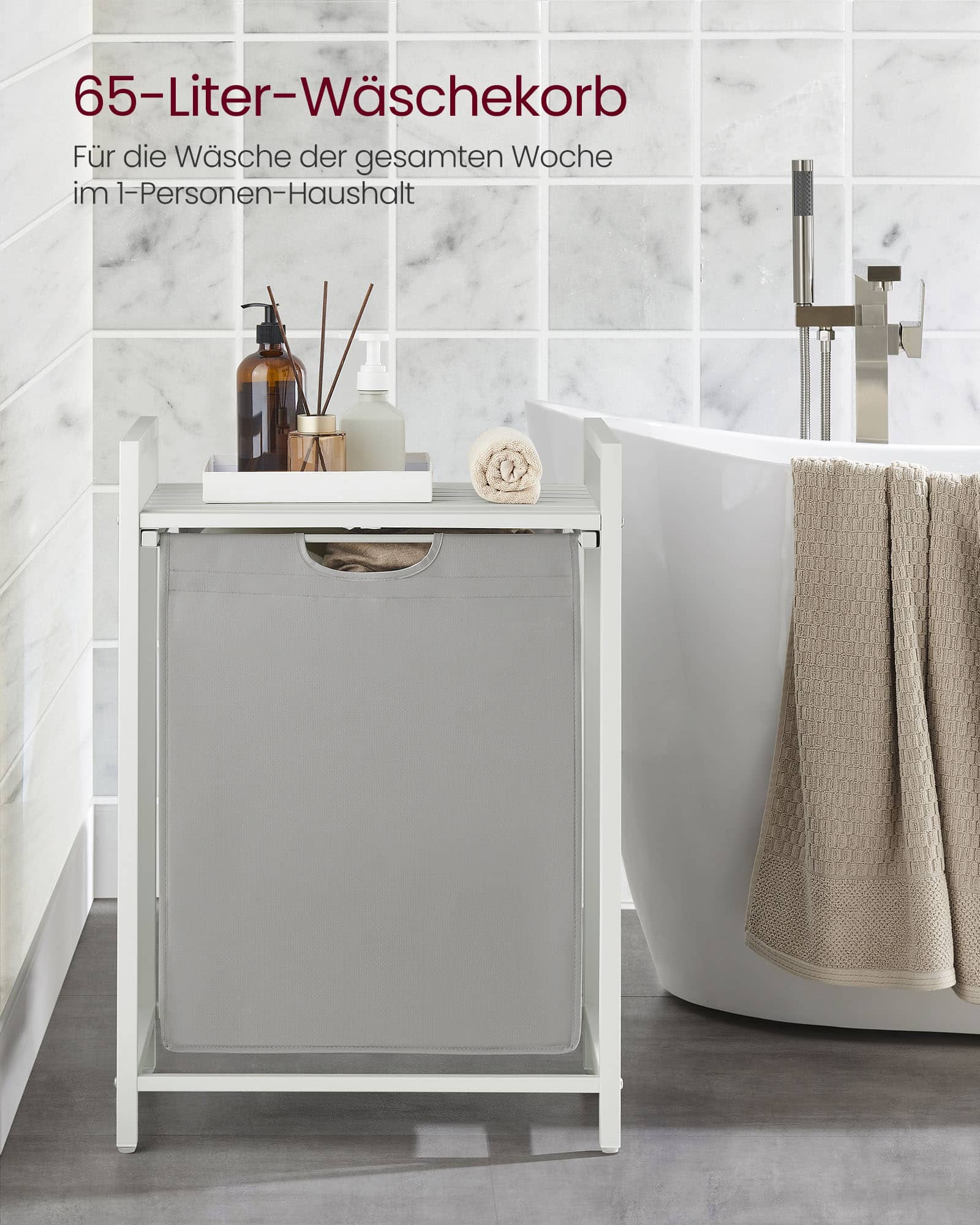 Wäschesammler mit Ablage aus Oxford-Gewebe 65 L taubengrau Wäschesammler mit Ablage aus Oxford-Gewebe 65 L taubengrau