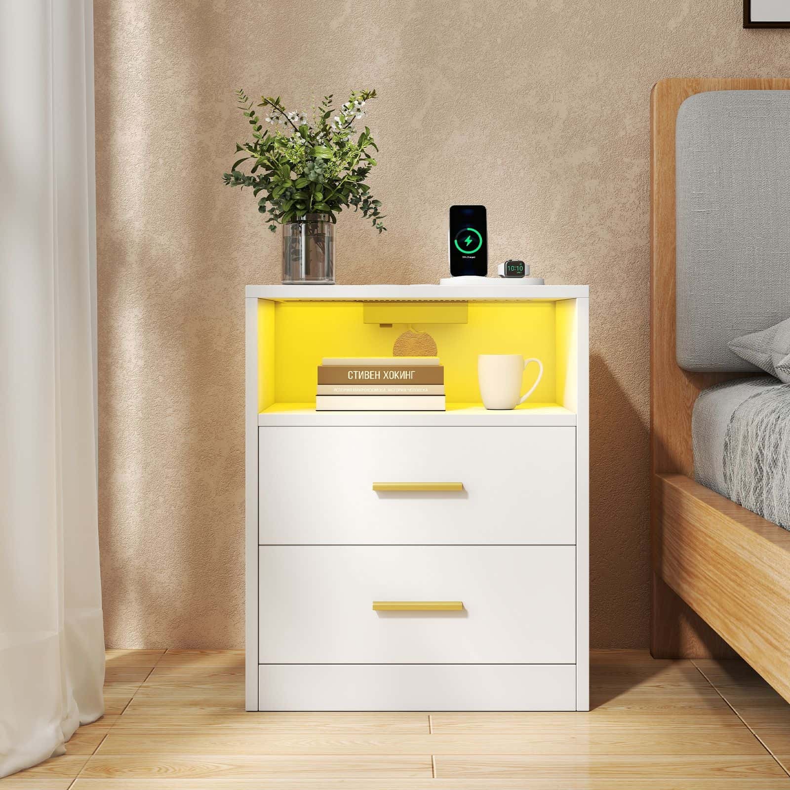 Beistelltisch mit Schubladen, 2er Set, Nachttisch aus Holz Beistelltisch mit Schubladen, 2er Set, Nachttisch aus Holz