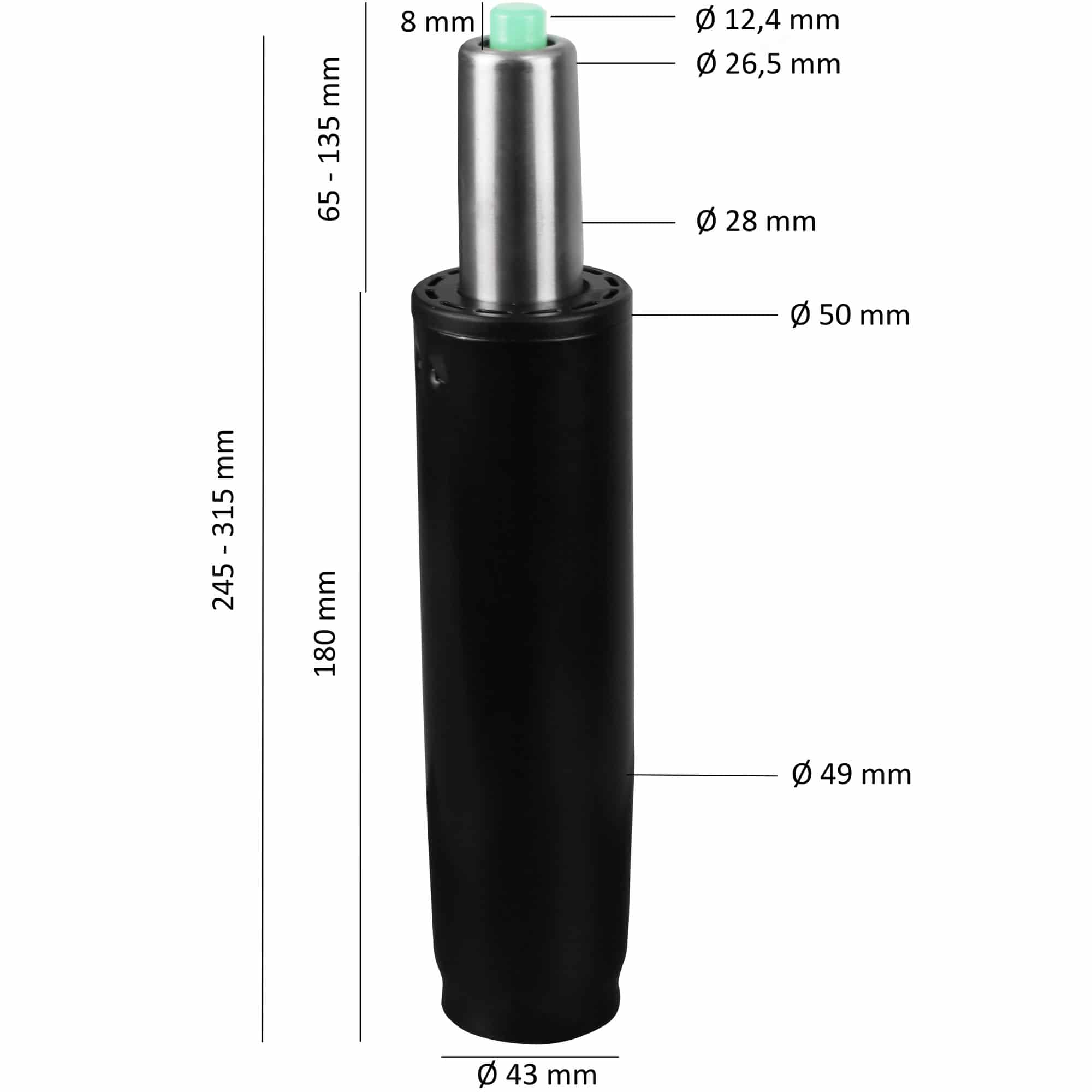 34487-AMSTYLE-Gasdruckfeder-schwarz-Metall-bis-180-kg-245-315-mm-Gasfeder-Hoehenverstellung-7-cm-Gas-Lift-Gasdruckdaempfer-fuer-Stuehle-Gasfedersaeule-Hydraulik-buerostuhl-chefsess ® Gasdruckfeder schwarz Metall bis 180 kg 245 - 315 mm