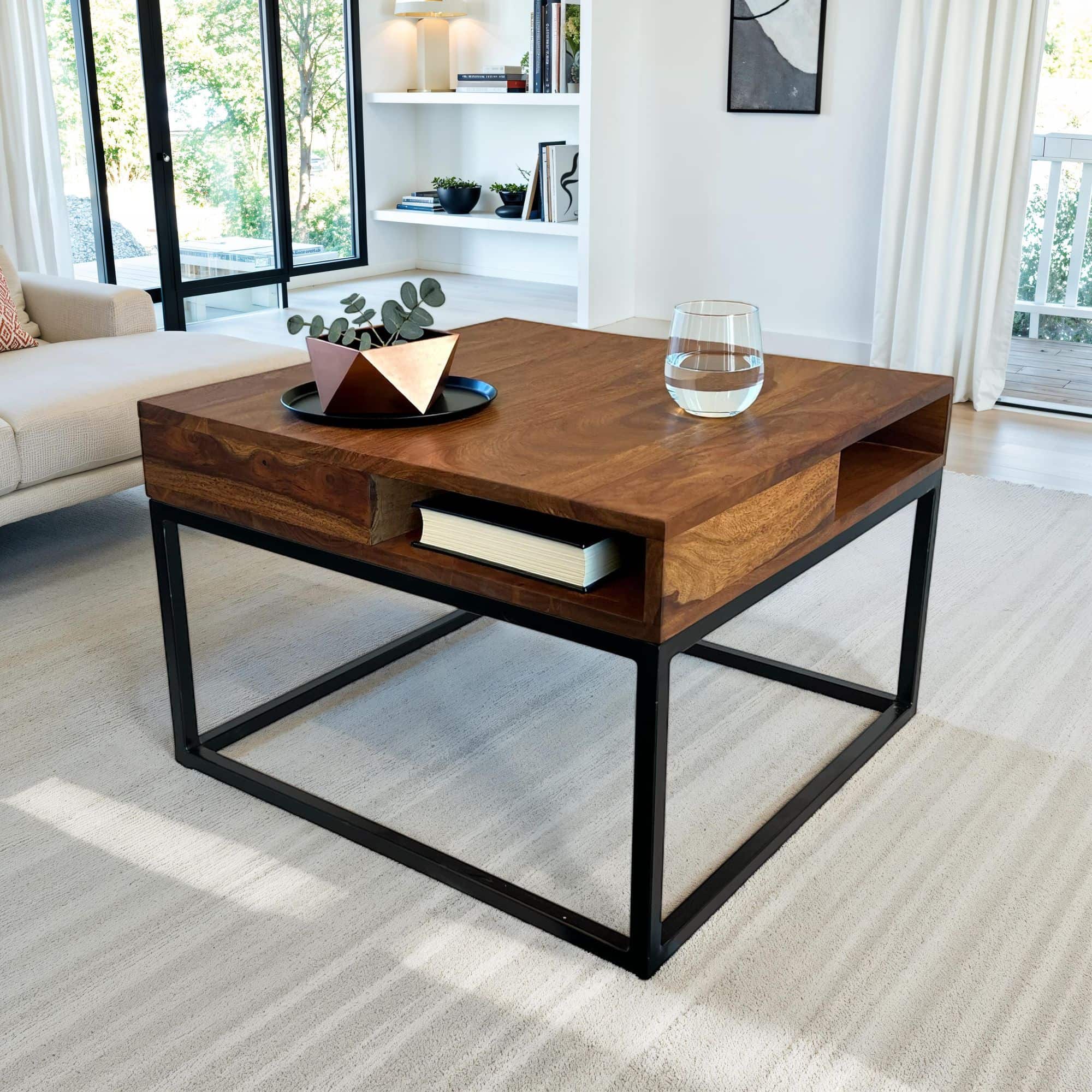 Couchtisch 60x60x40 cm Sheesham Massivholz / Metall Sofatisch Eckig Couchtisch 60x60x40 cm Sheesham Massivholz / Metall Sofatisch Eckig