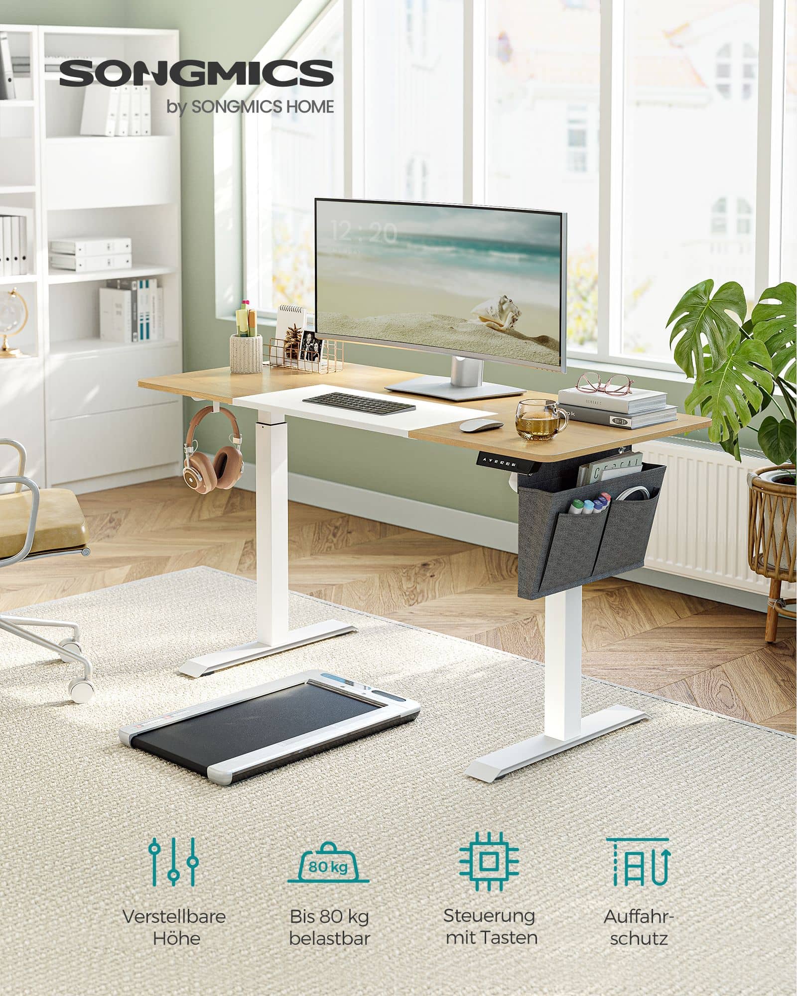 Höhenverstellbarer Schreibtisch elektrisch pastellgelb-basisweiß-B34LSD016N01