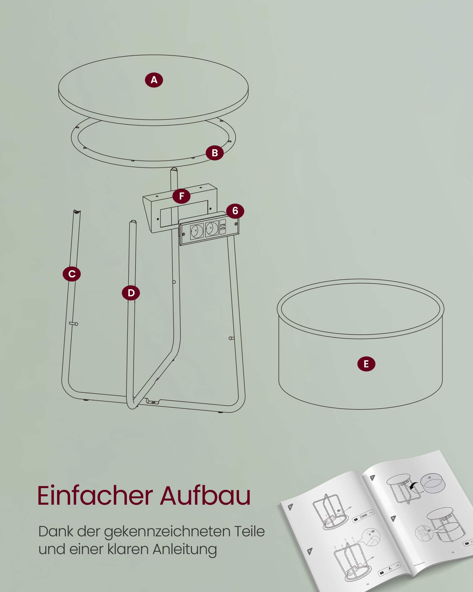 Beistelltisch mit Ladestation und Steckdose waldgrün-cremeweiß Beistelltisch mit Ladestation und Steckdose waldgrün-cremeweiß