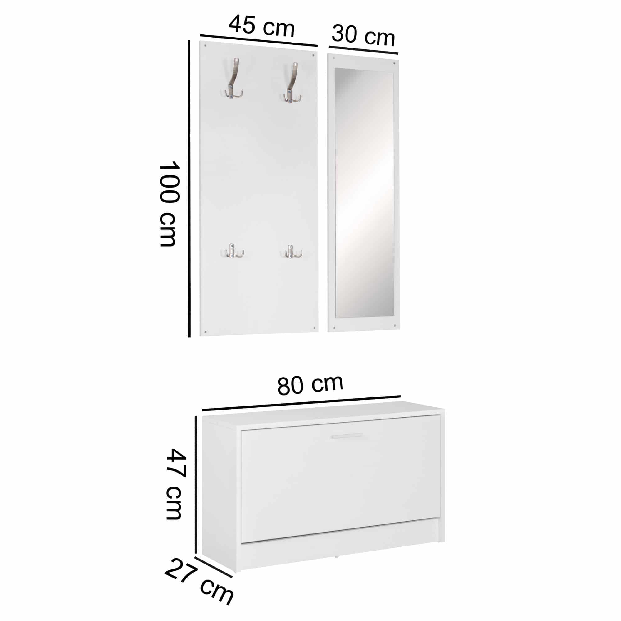 44696-WOHNLING-Garderobe-mit-Spiegel-weiss-WL5-16_1 Wand-Garderobe SALERNO mit Spiegel & Schuhschrank Spanplatte weiß