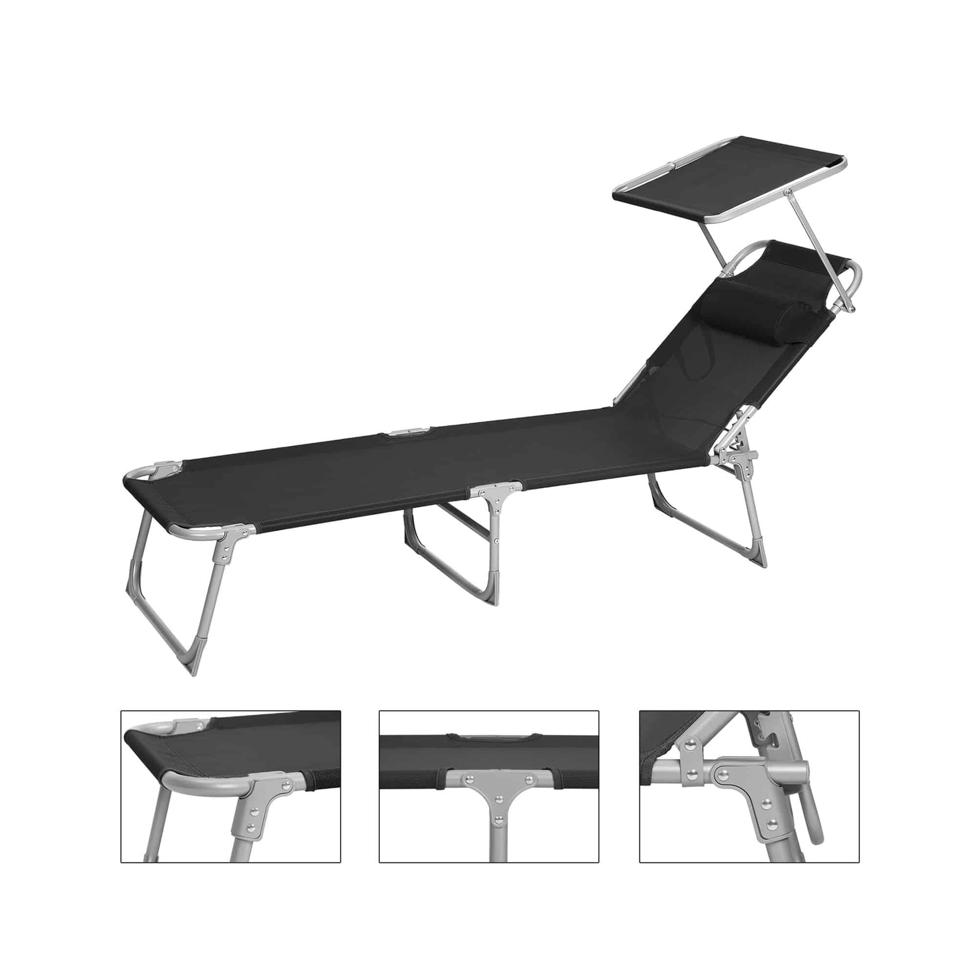 Sonnenliege mit Kopfstütze und Sonnendach Schwarz-B34GCB192B01 Sonnenliege mit Kopfstütze und Sonnendach Schwarz-B34GCB192B01