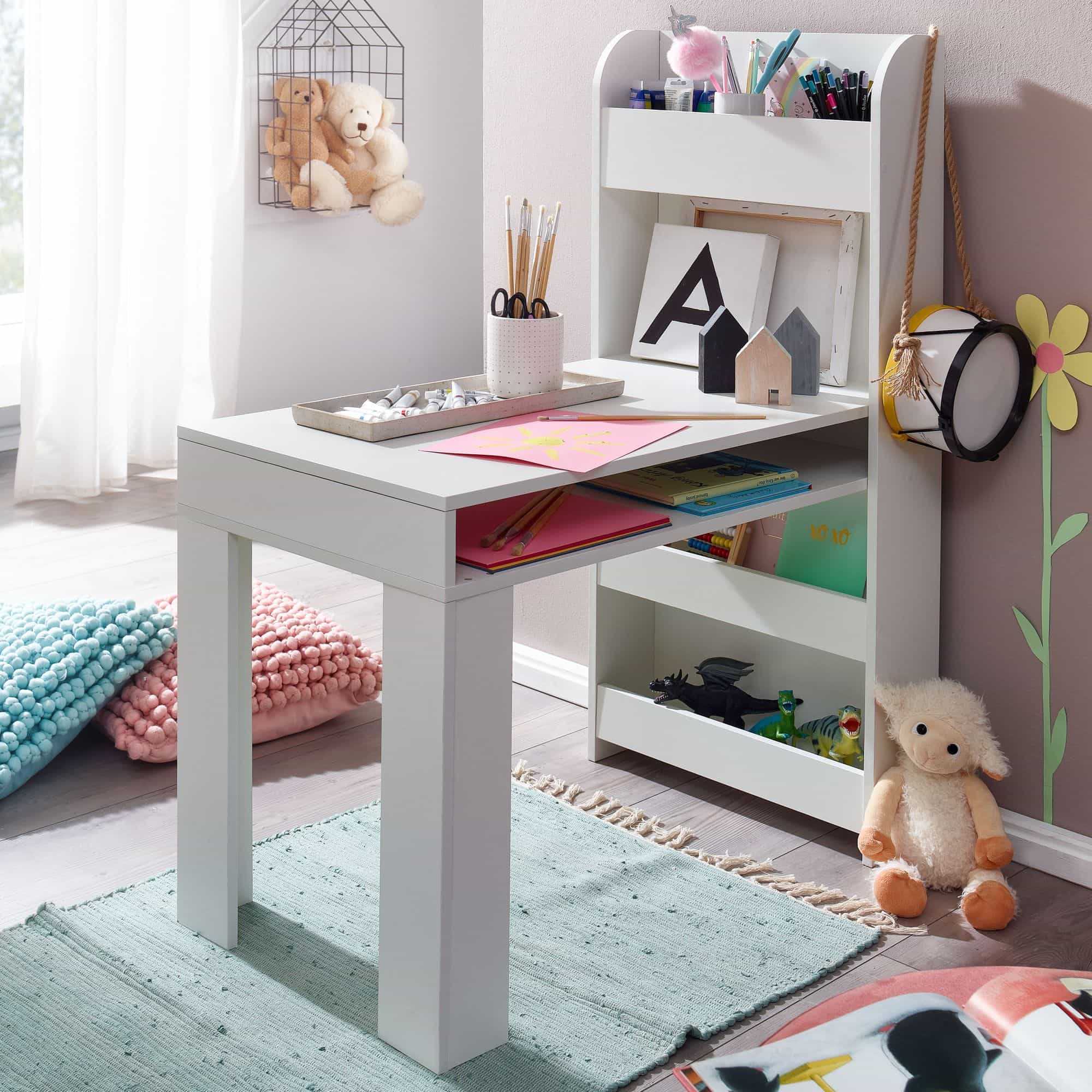 62549-WOHNLING-Kinderschreibtisch-90X50X110cm-weiss-WL6-388-WL6-388_4 Kinderschreibtisch Weiß 90x50x110 cm Maltisch Kinderzimmer mit Regal