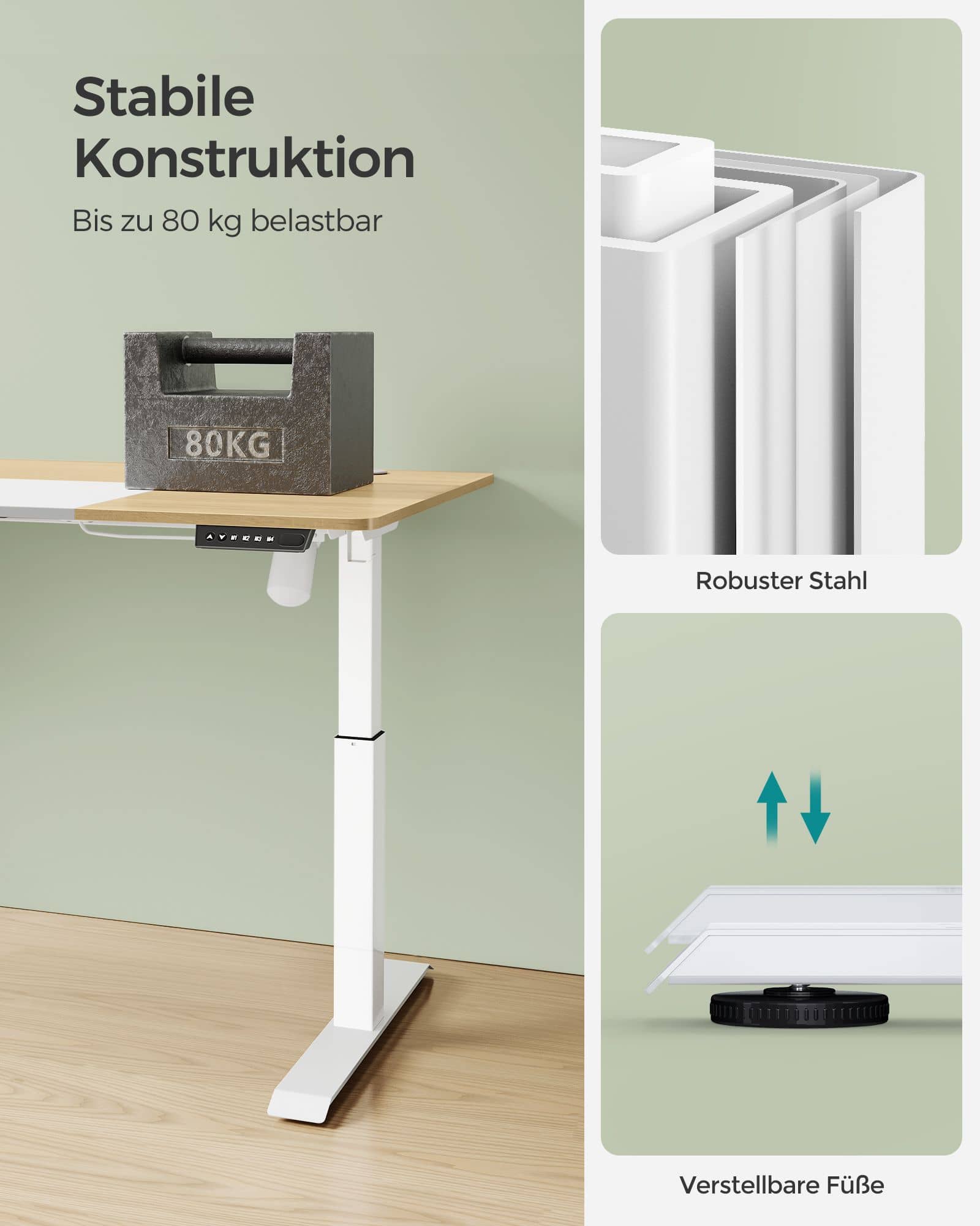Höhenverstellbarer Schreibtisch elektrisch pastellgelb-basisweiß-B34LSD016N01