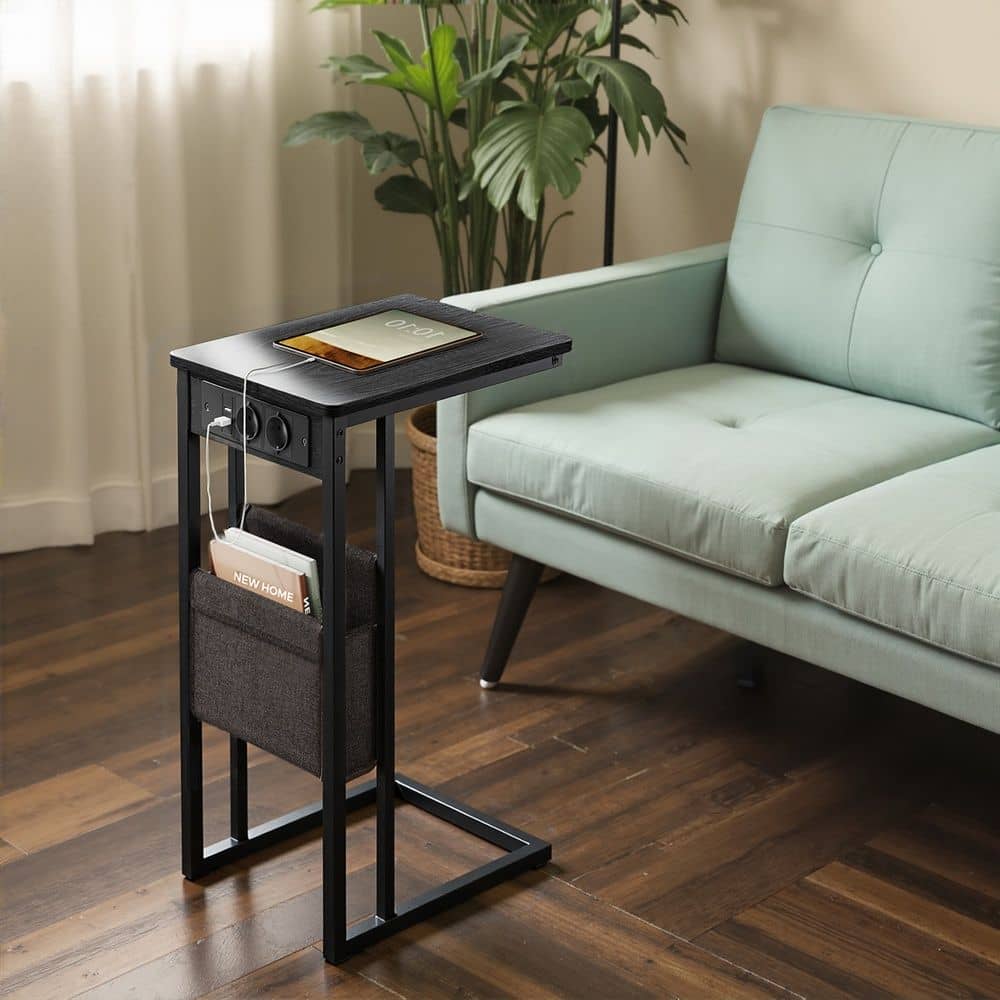 Beistelltisch, c-förmiger Nachttisch mit Ladestation, für kleine Räume Beistelltisch, c-förmiger Nachttisch mit Ladestation, für kleine Räume