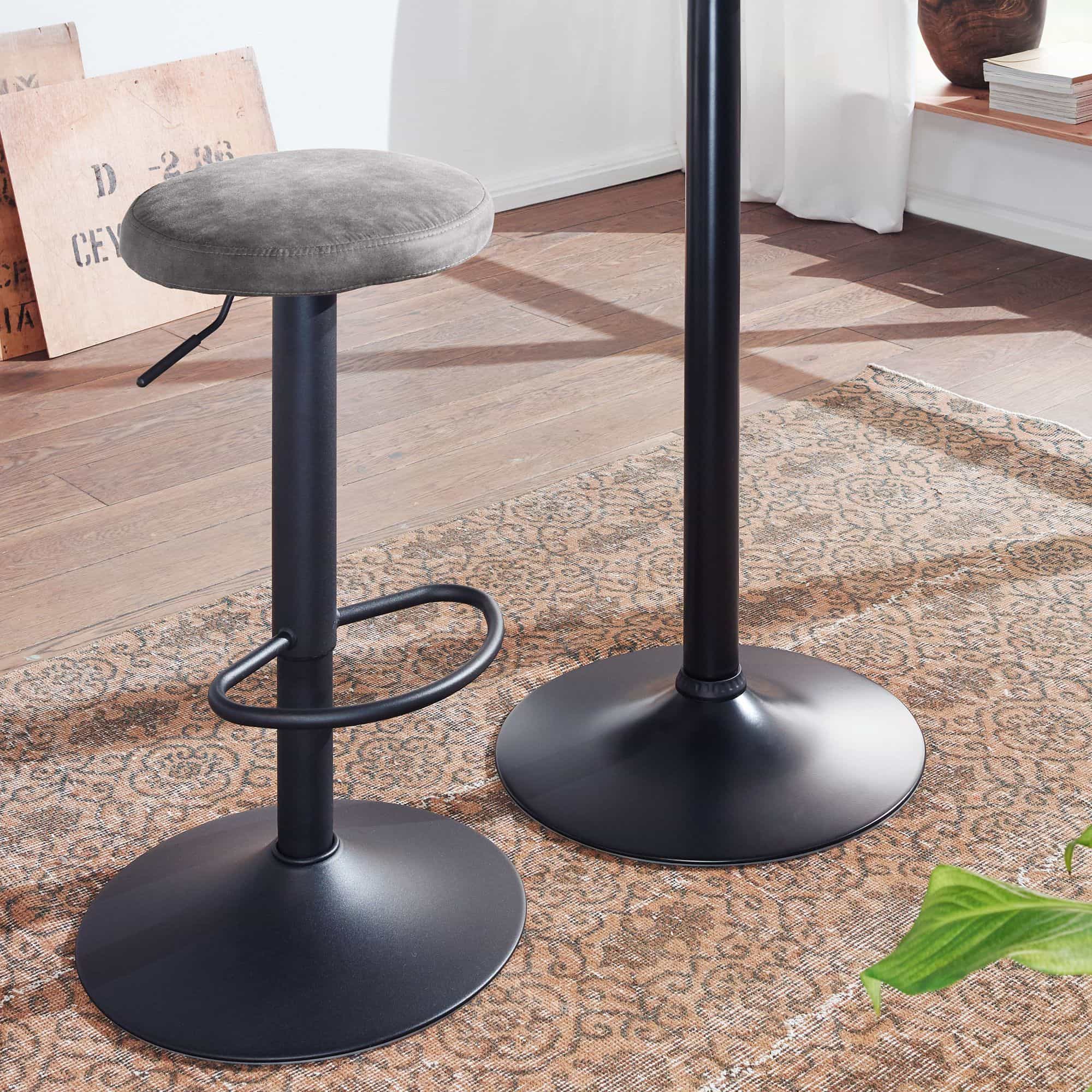 56593-WOHNLING-Barhocker-Grau-Wildlederoptik-Hocker-ohne-Lehne-58-79-cm-Kuechenhocker-Stoff-Metall-100kg-Design-Barstuhl-Tresenhocker-Drehbar-Bistrohocker-chair-ohne-rueckenlehne-k Stilvoller Barhocker: Exklusives Design von Myhomelando