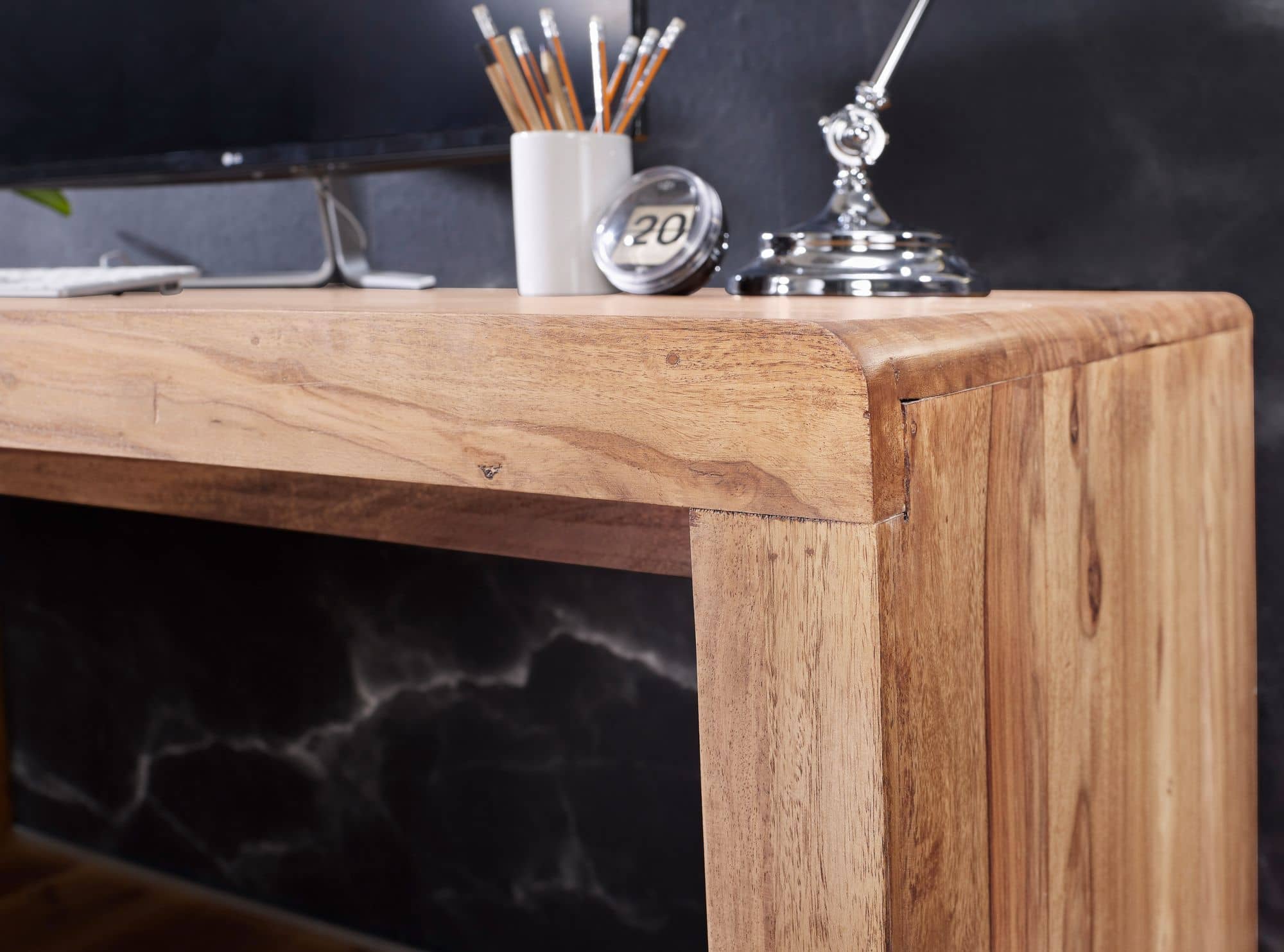 38408-WOHNLING-Schreibtisch-BOHA-Massiv-Holz-Akaz_3 Schreibtisch BOHA Massiv-Holz Akazie Computertisch 140 cm breit Echtholz Design Ablage Büro-Tisch Landhaus-Stil