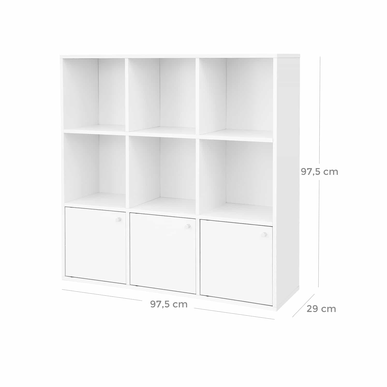 VASAGLE Bücherregal aus Holz mit 3 Türen, freistehend, in Weiß – ideal für Zuhause und Büro-LBC33WT VASAGLE Bücherregal aus Holz mit 3 Türen, freistehend, in Weiß – ideal für Zuhause und Büro-LBC33WT
