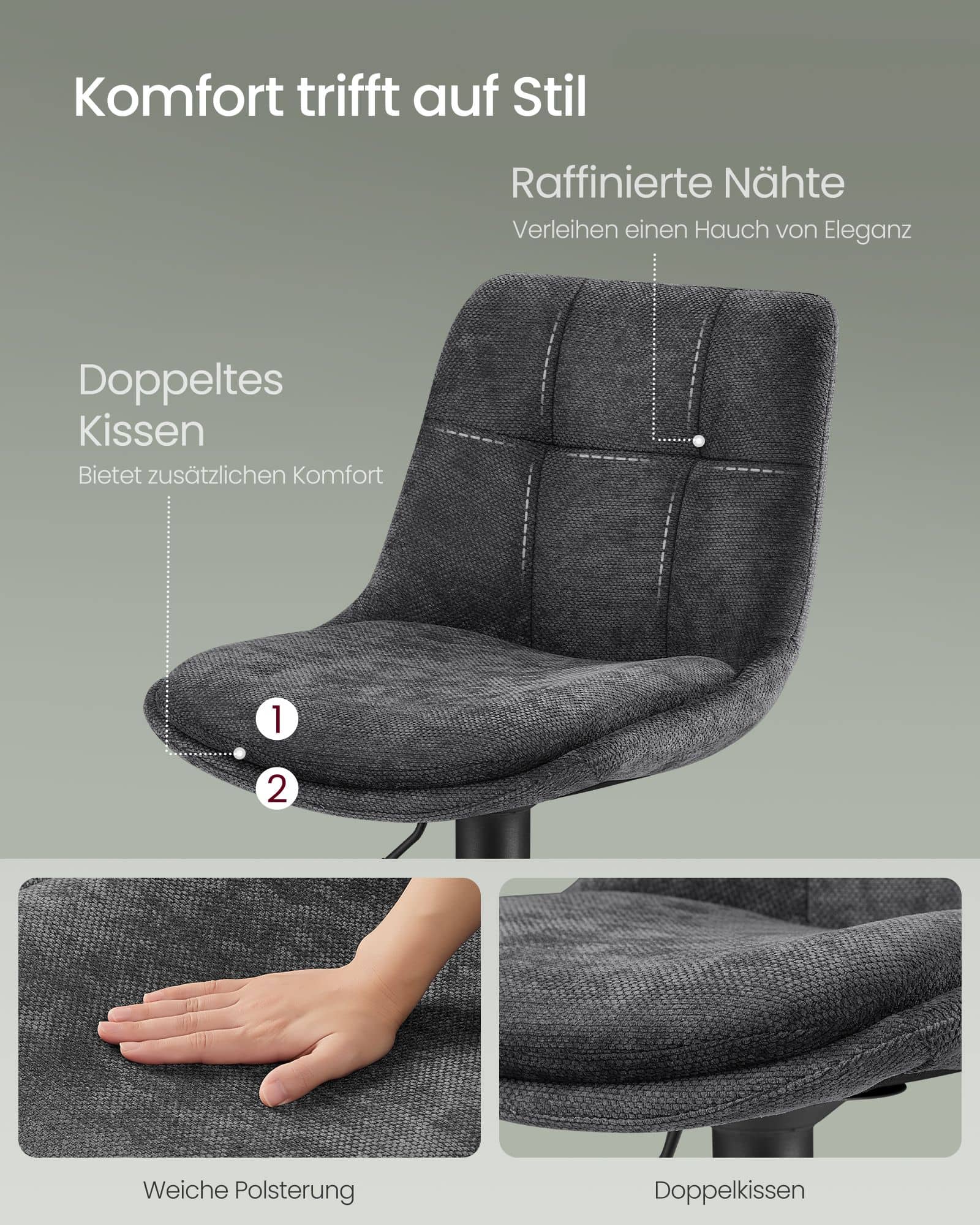 Barstühle höhenverstellbar mit Rückenlehne und Fußstütze schiefergrau Barstühle höhenverstellbar mit Rückenlehne und Fußstütze schiefergrau