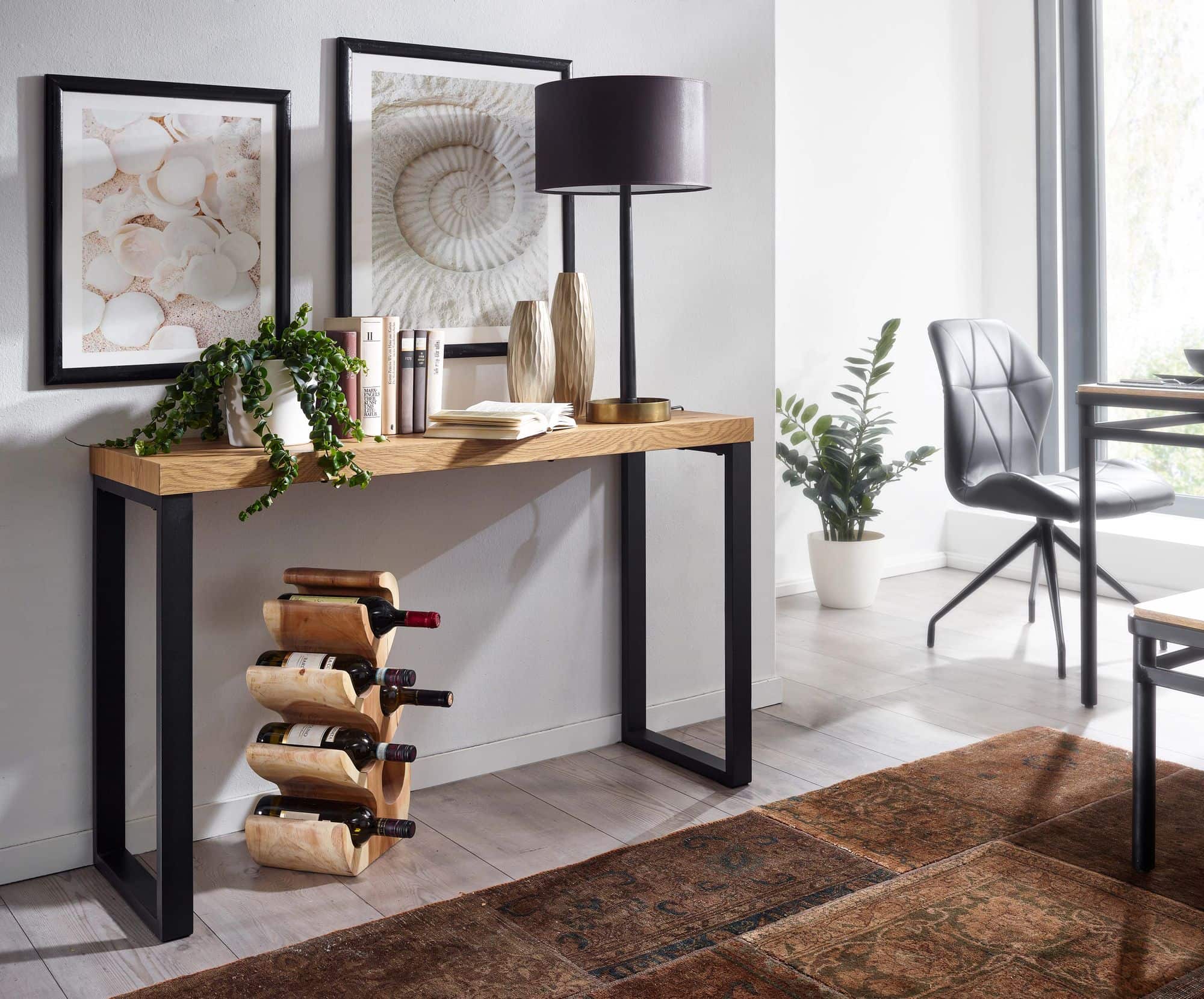 64656-Wohnling-Konsolentisch-120x40x75-cm-Eiche-WL6-570-WL6-570_5 Konsolentisch Eiche-Dekor / Schwarz 120x39x75,5 cm Design Anrichte Flur