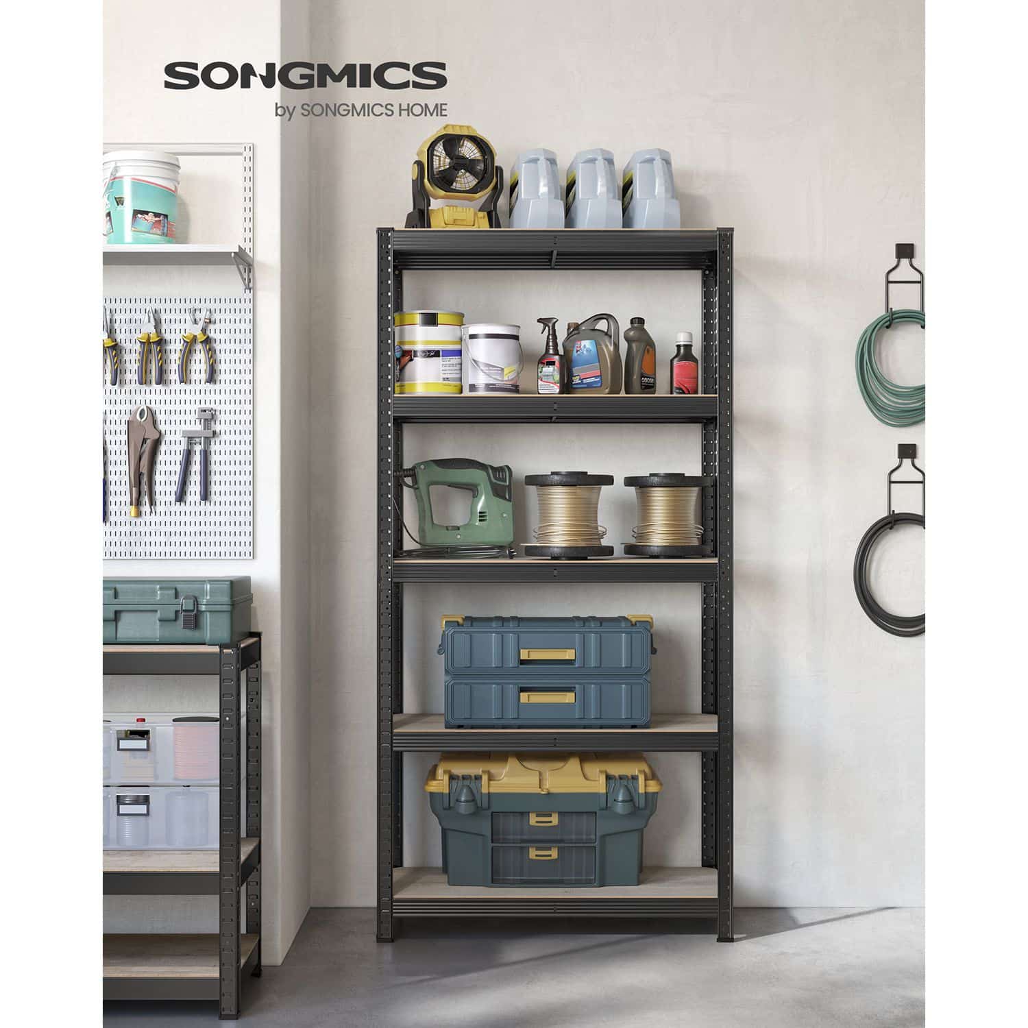 Standregal verstellbar mit 5 Ablagen 40 x 90 x 180 cm Greige-schwarz-B34GLR040B21 Standregal verstellbar mit 5 Ablagen 40 x 90 x 180 cm Greige-schwarz-B34GLR040B21