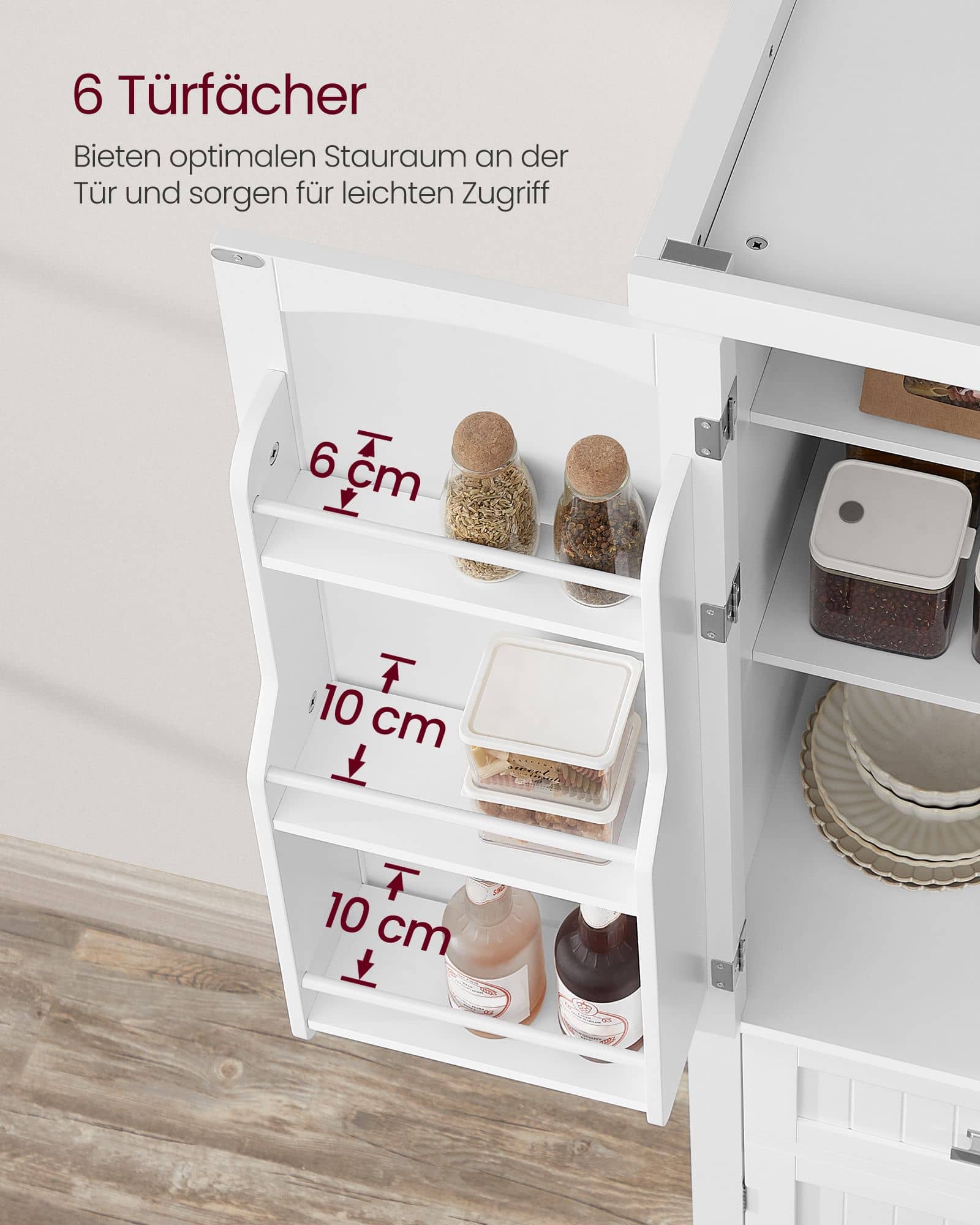 VASAGLE Küchenschrank Weiß mit Ablagen & Schublade