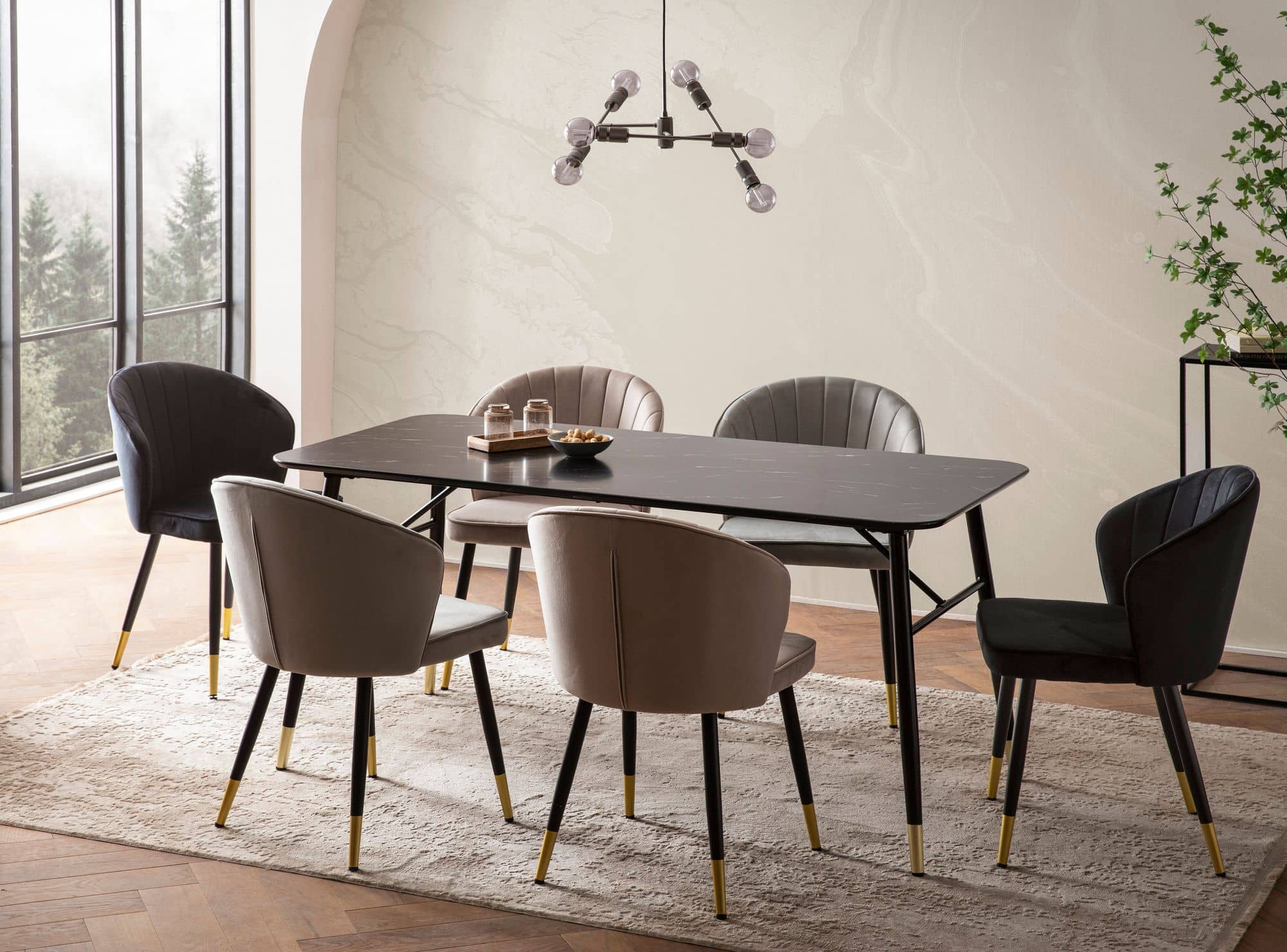 Esszimmertisch 120x60x76 cm Esstisch Schwarz in Marmor-Optik Modern Esszimmertisch 120x60x76 cm Esstisch Schwarz in Marmor-Optik Modern