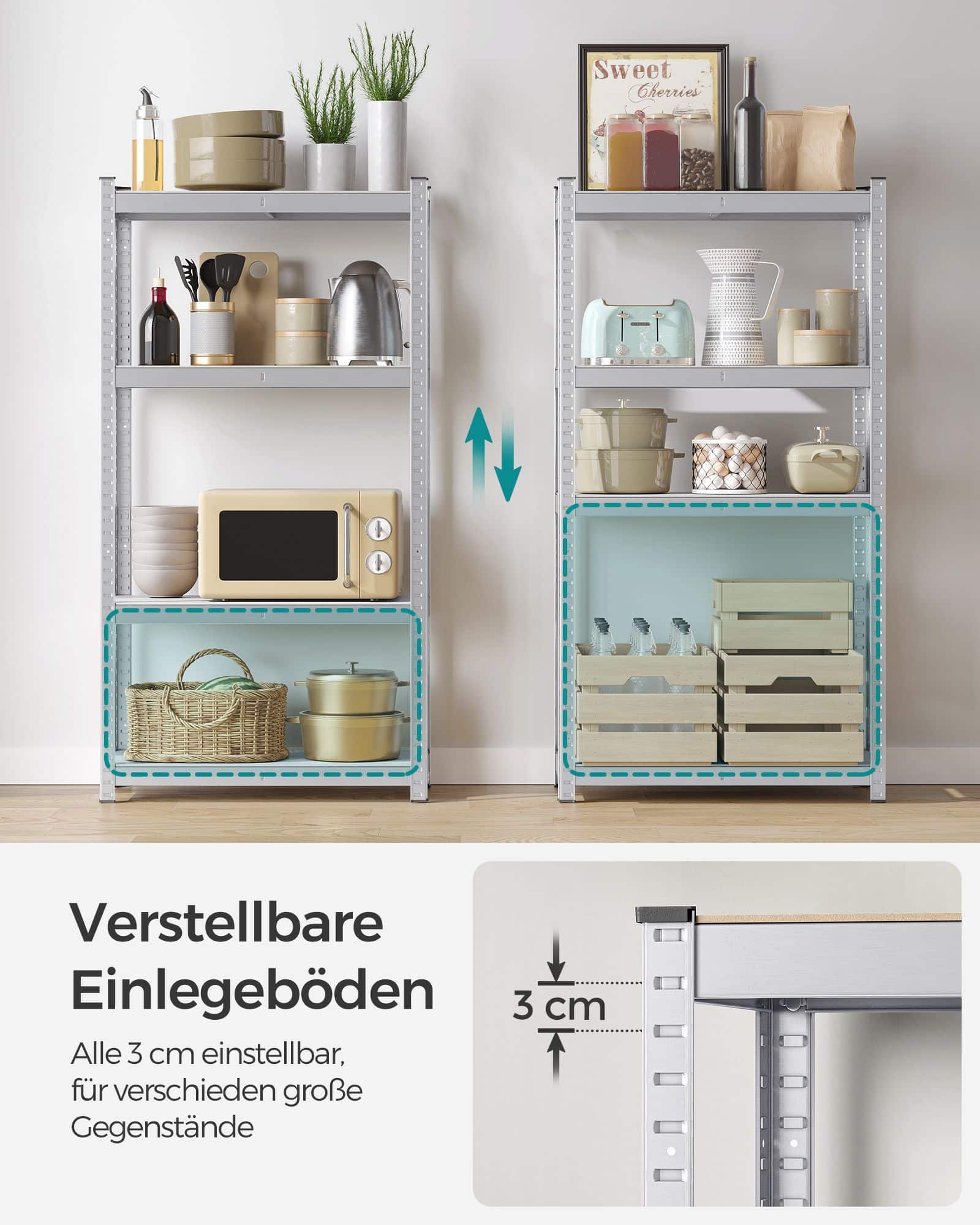 Schwerlastregal 2er Set verstellbare Ablagen silbern-B34GLR044E02 Schwerlastregal 2er Set verstellbare Ablagen silbern-B34GLR044E02