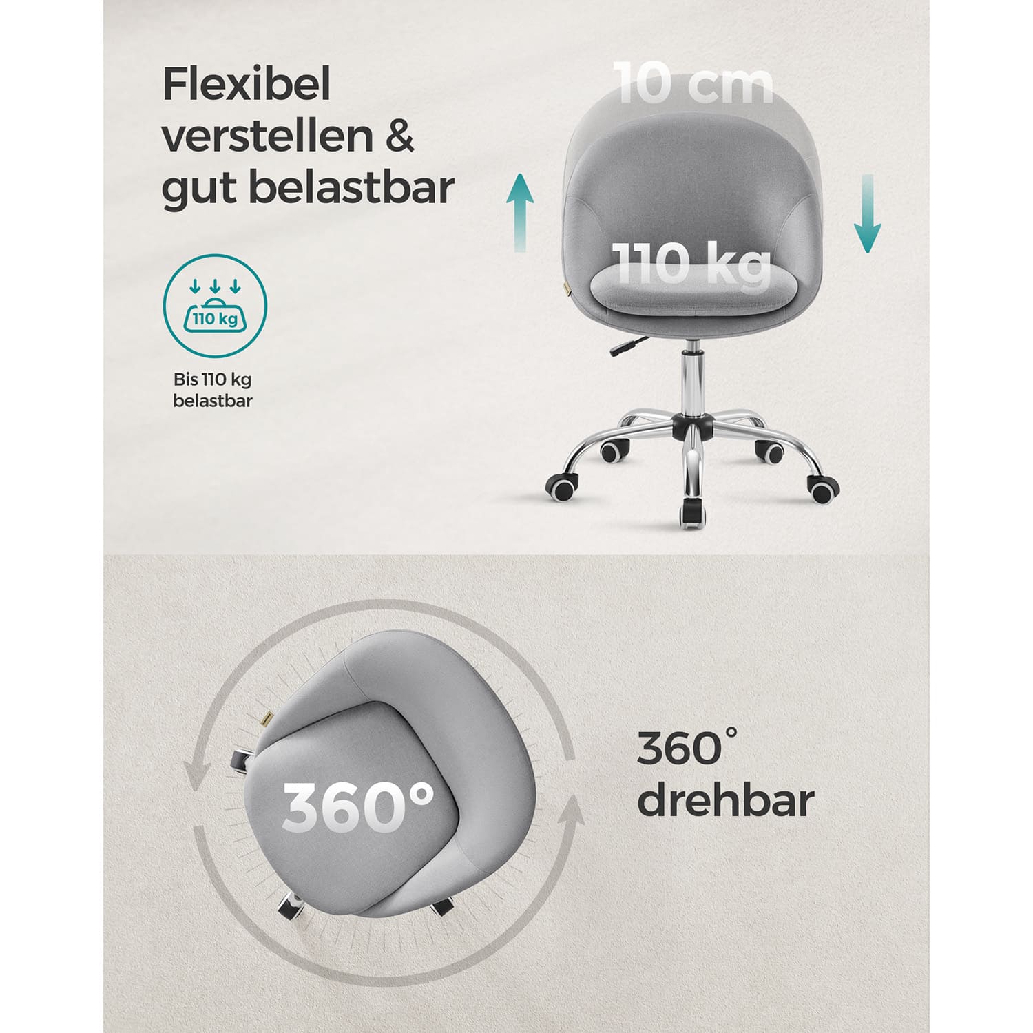 Höhenverstellbarer Schreibtischstuhl grau-B34OBG020G01 Höhenverstellbarer Schreibtischstuhl grau-B34OBG020G01