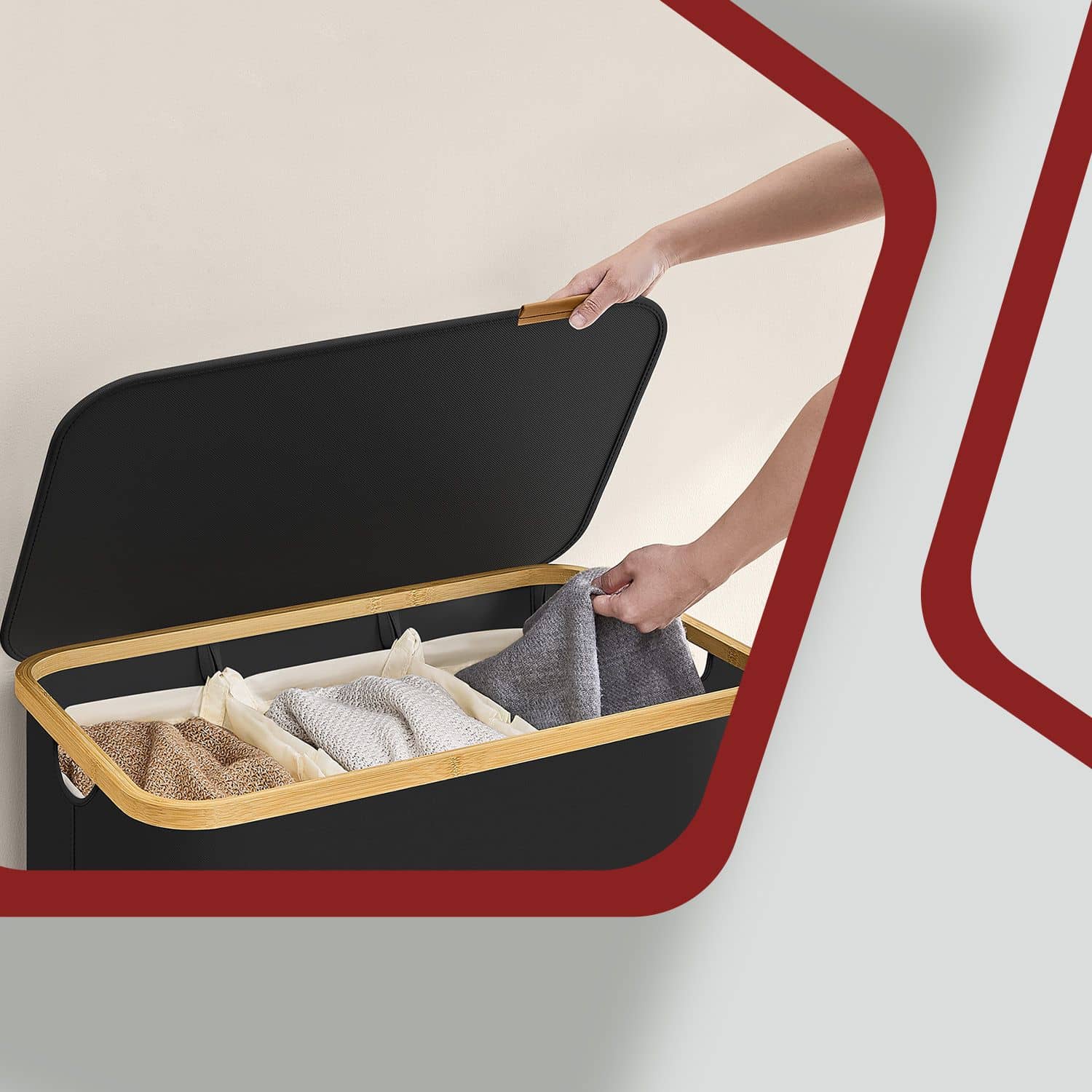 Wäschekorb 3 Fächer, Wäschesammler mit Deckel, 150 L Wäschekorb 3 Fächer, Wäschesammler mit Deckel, 150 L