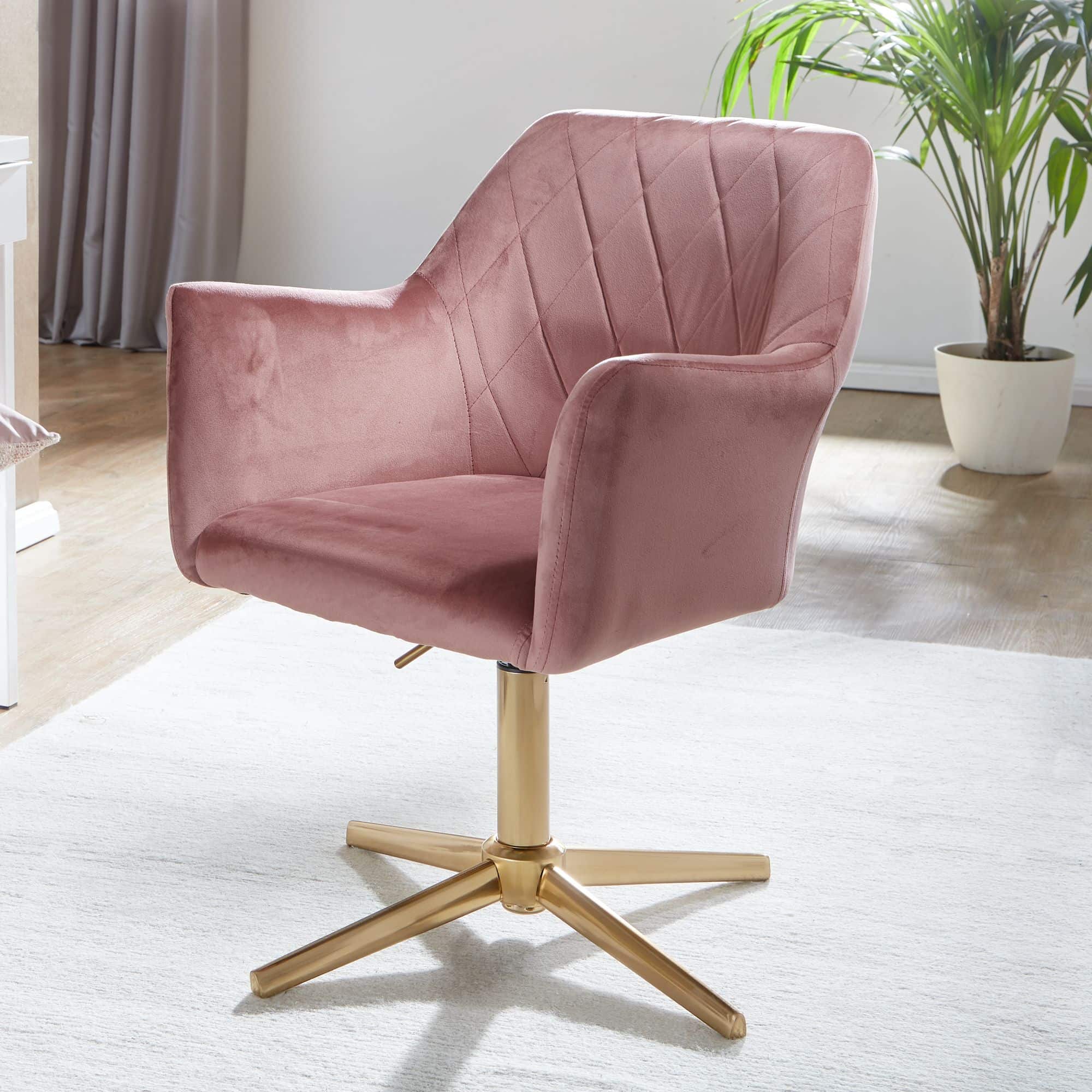57495-Wohnling-Drehstuhl-Samt-Rosa-WL6-306-WL6-306_1 Schreibtischstuhl Rosa Samt Design Drehstuhl mit Lehne