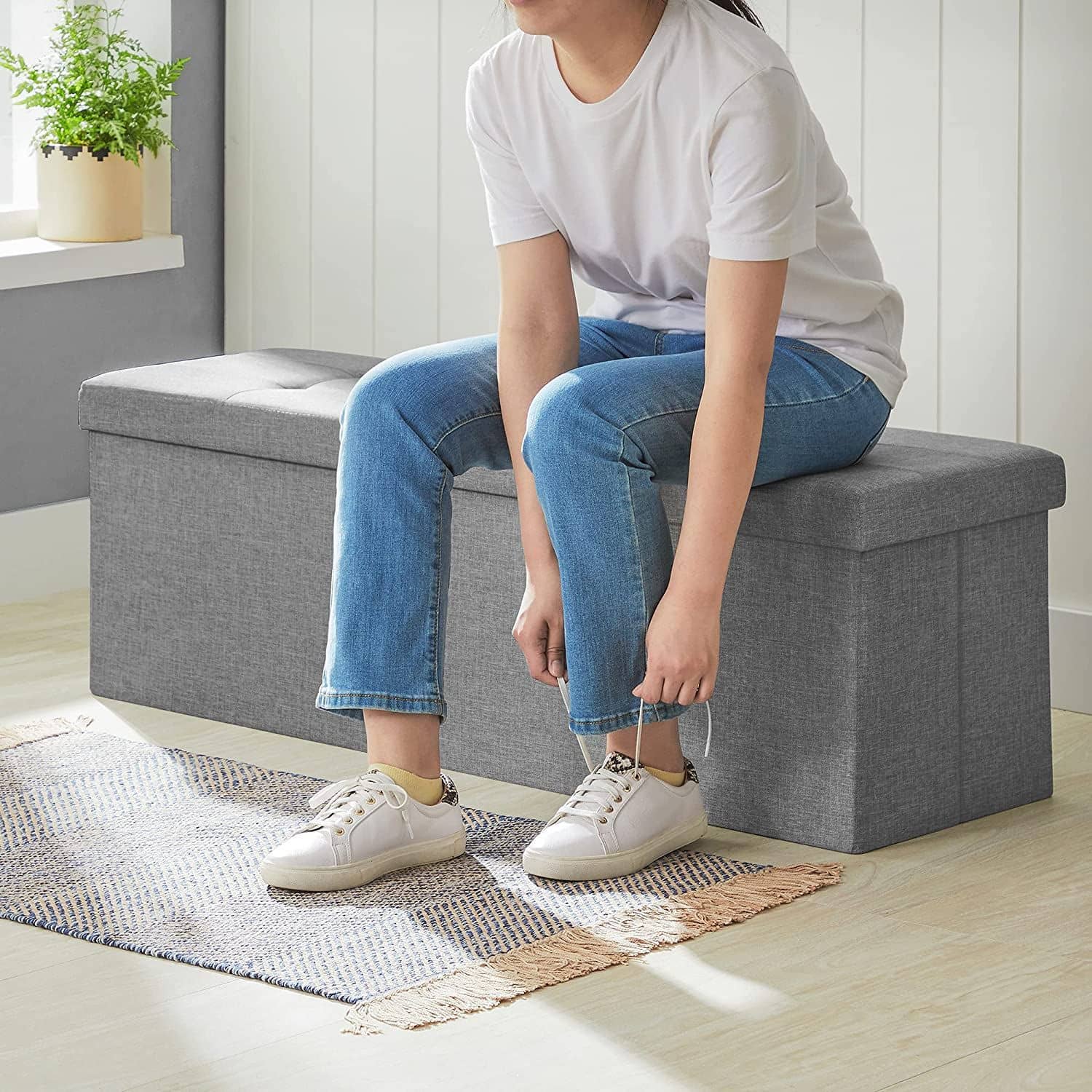Sitzbank mit Stauraum 110 cm Hellgrau-B34LSF77G Sitzbank mit Stauraum 110 cm Hellgrau-B34LSF77G