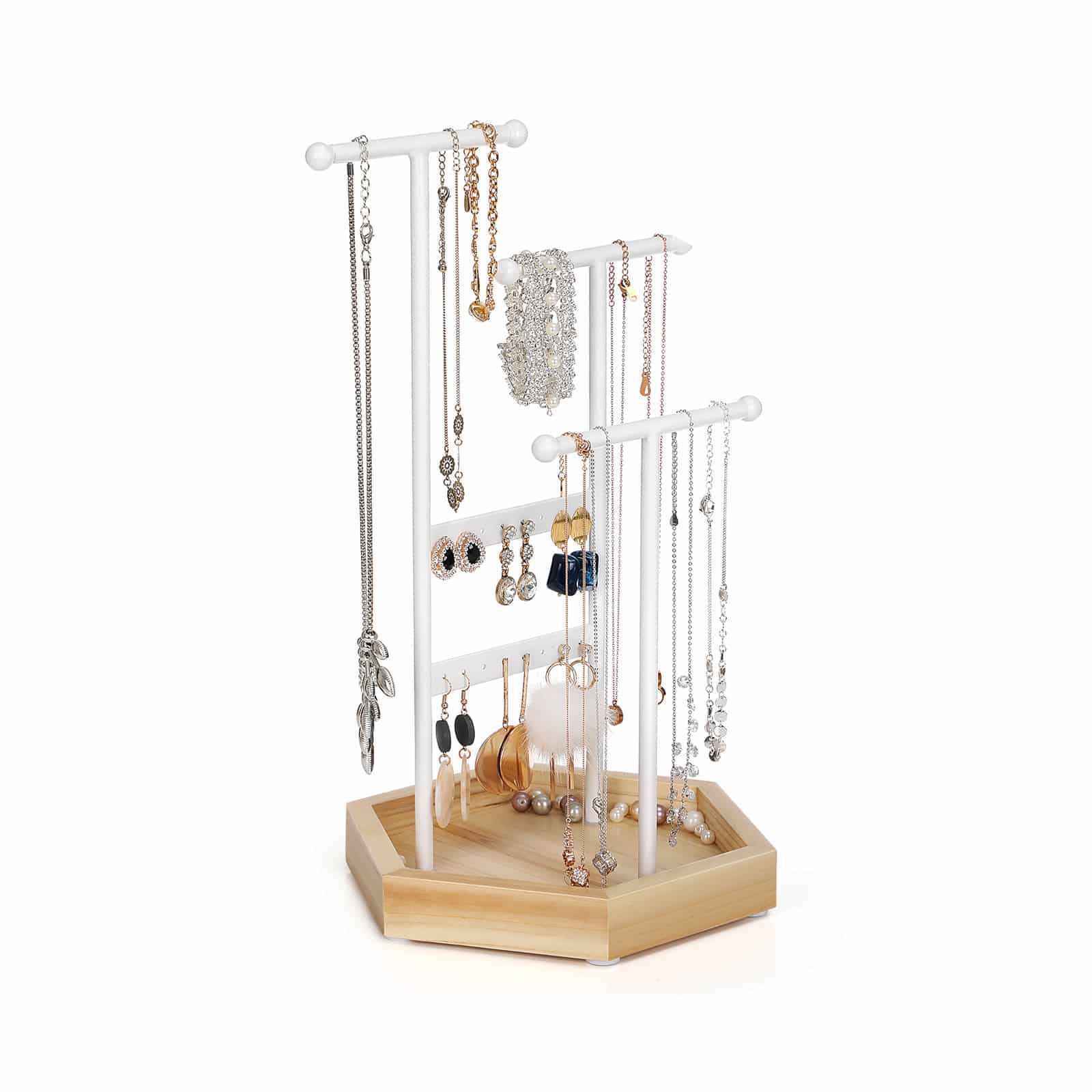 Schmuckhalter aus Metall und Holz Weiß-B34JJS03NW