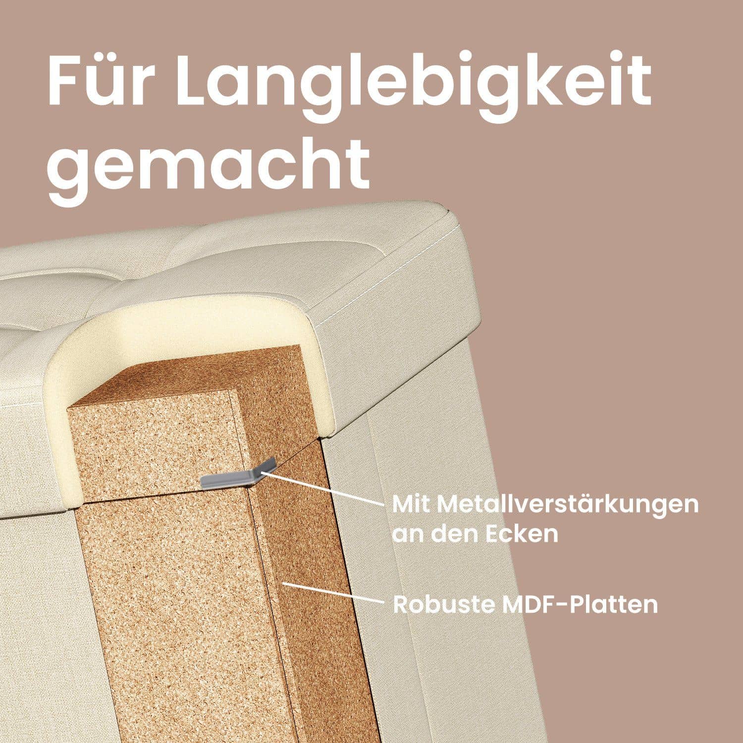 Sitzhocker mit Stauraum, kleine klappbare Sitzbank, 38 x 38 x 40 cm