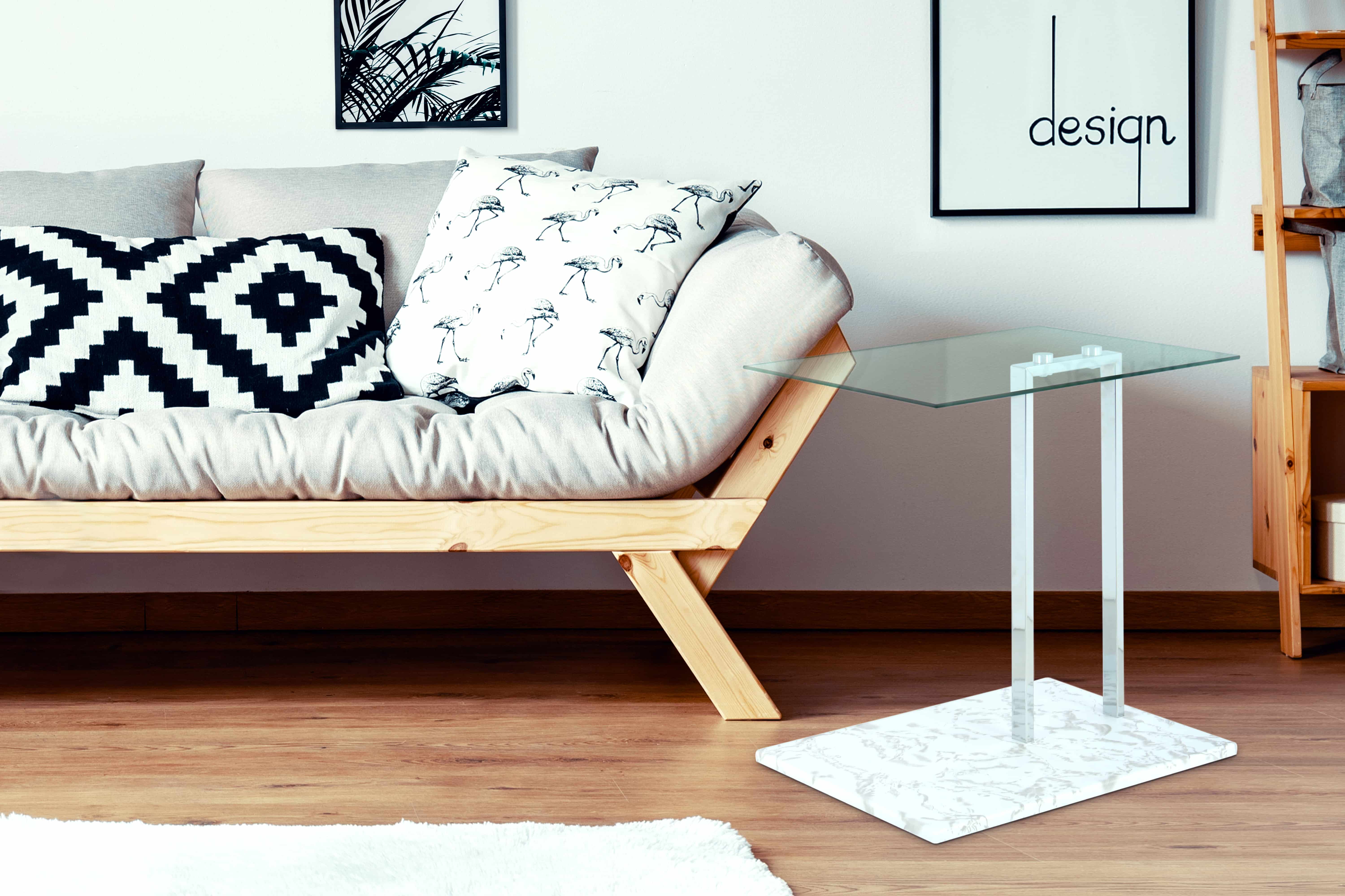 Beistelltisch Julius 225 Transparent / Chrom / Weiß Marmor