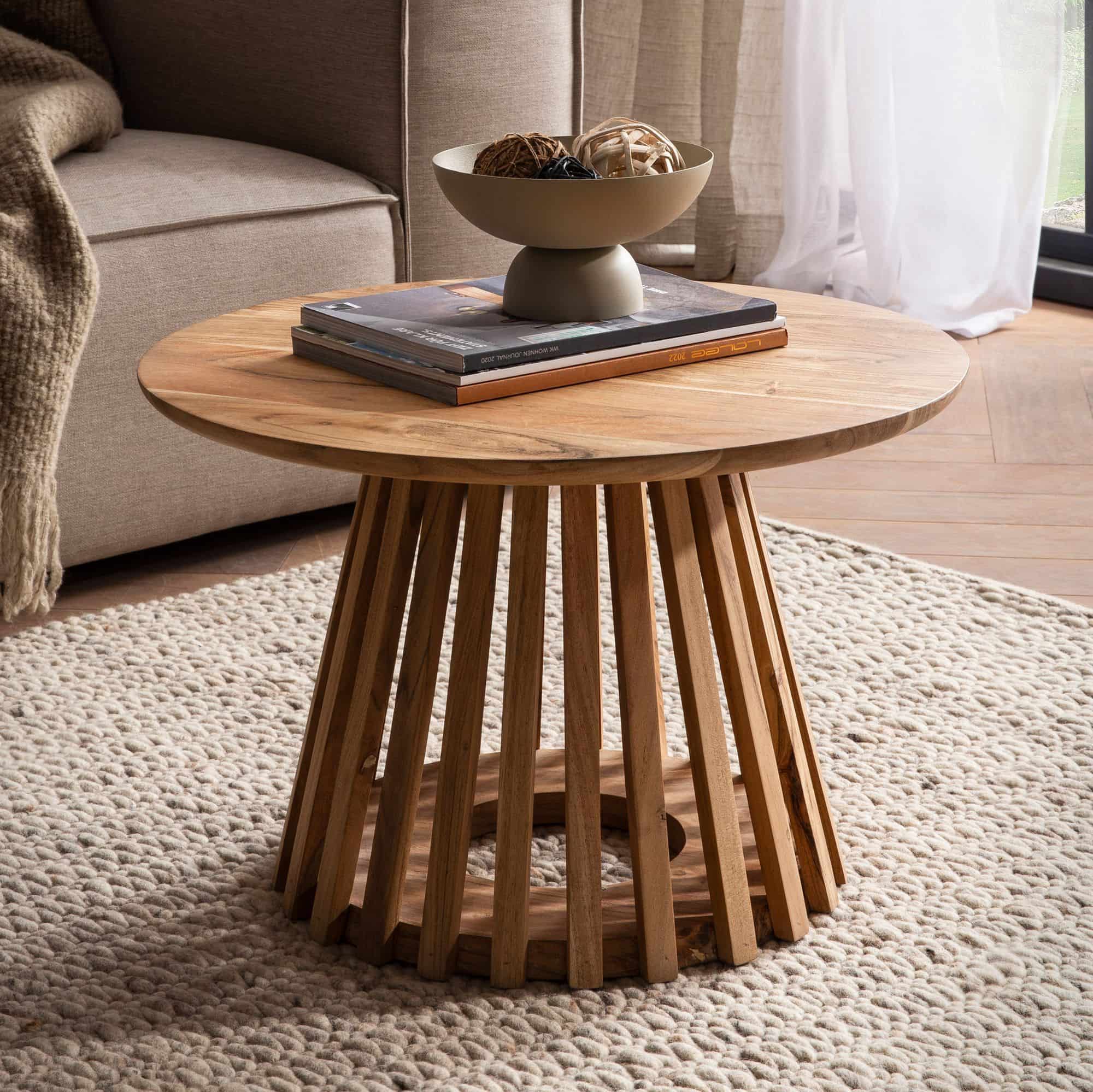 Couchtisch 60x60x40 cm Akazie Massivholz Hellbraun Sofatisch Rund Couchtisch 60x60x40 cm Akazie Massivholz Hellbraun Sofatisch Rund