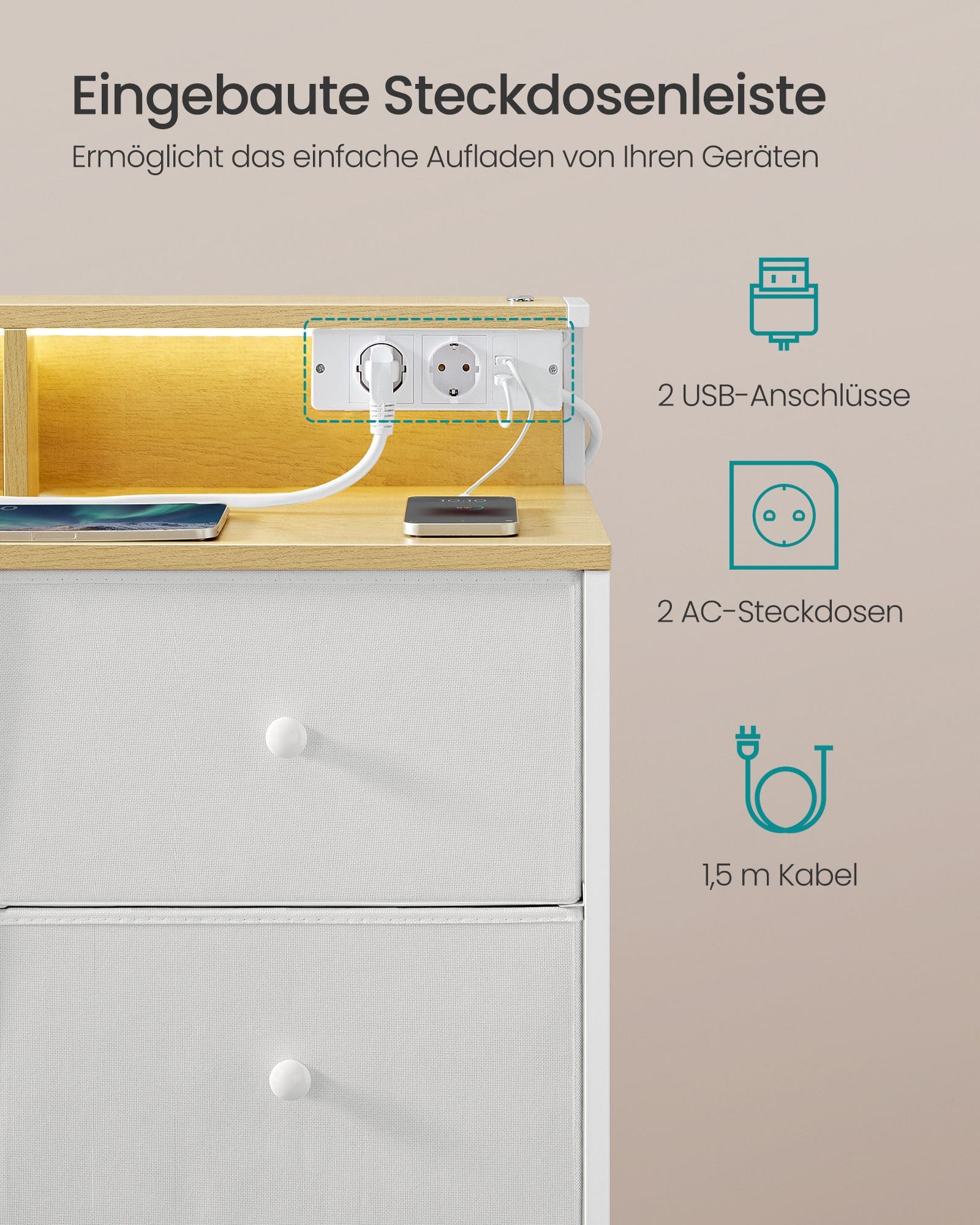 Kommode mit 9 Schubladen und LED-Beleuchtung wolkenweiß Kommode mit 9 Schubladen und LED-Beleuchtung wolkenweiß