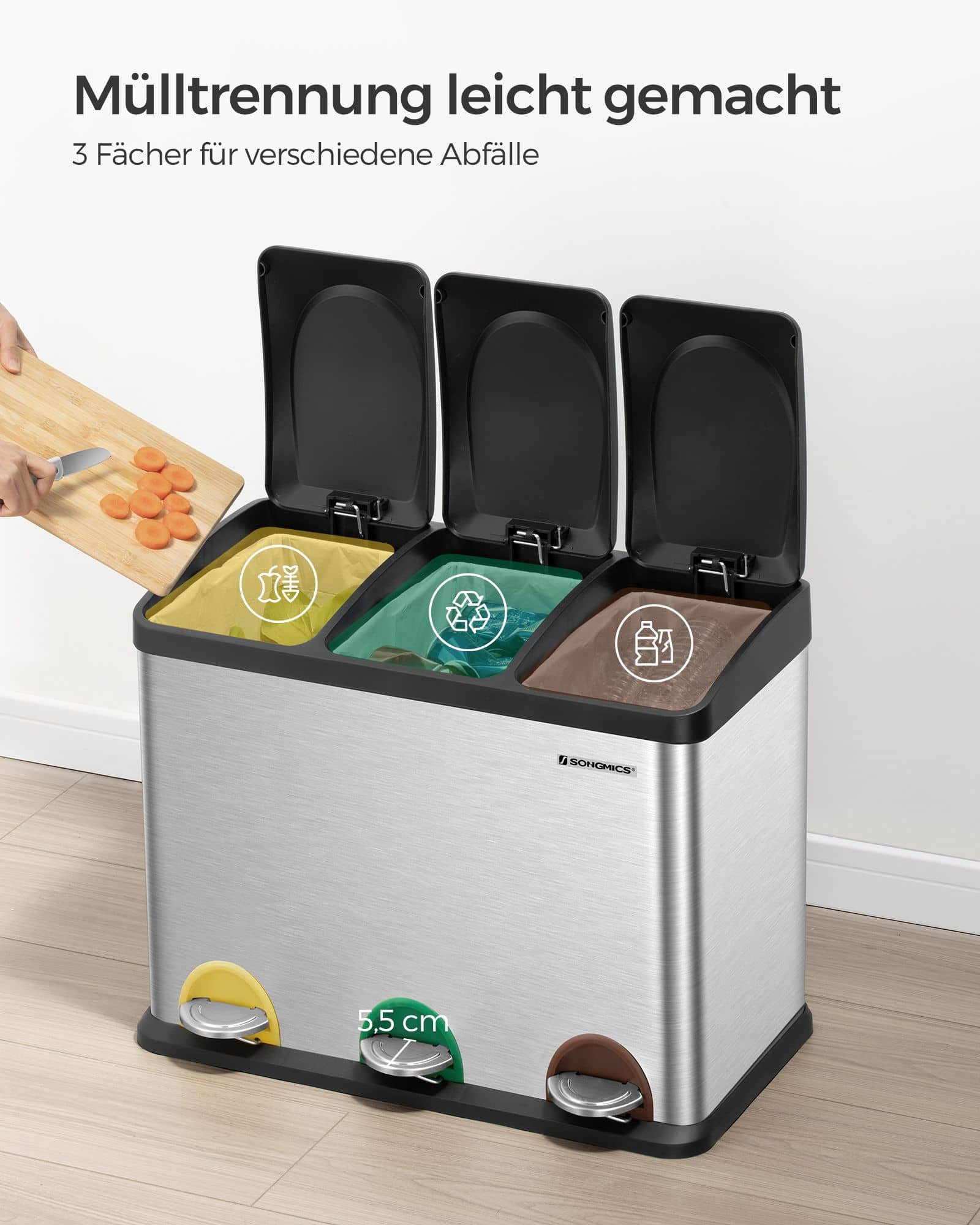 Großer Mülltrenner 45 Liter (3 x 15 L)-B34LTB45L Großer Mülltrenner 45 Liter (3 x 15 L)-B34LTB45L