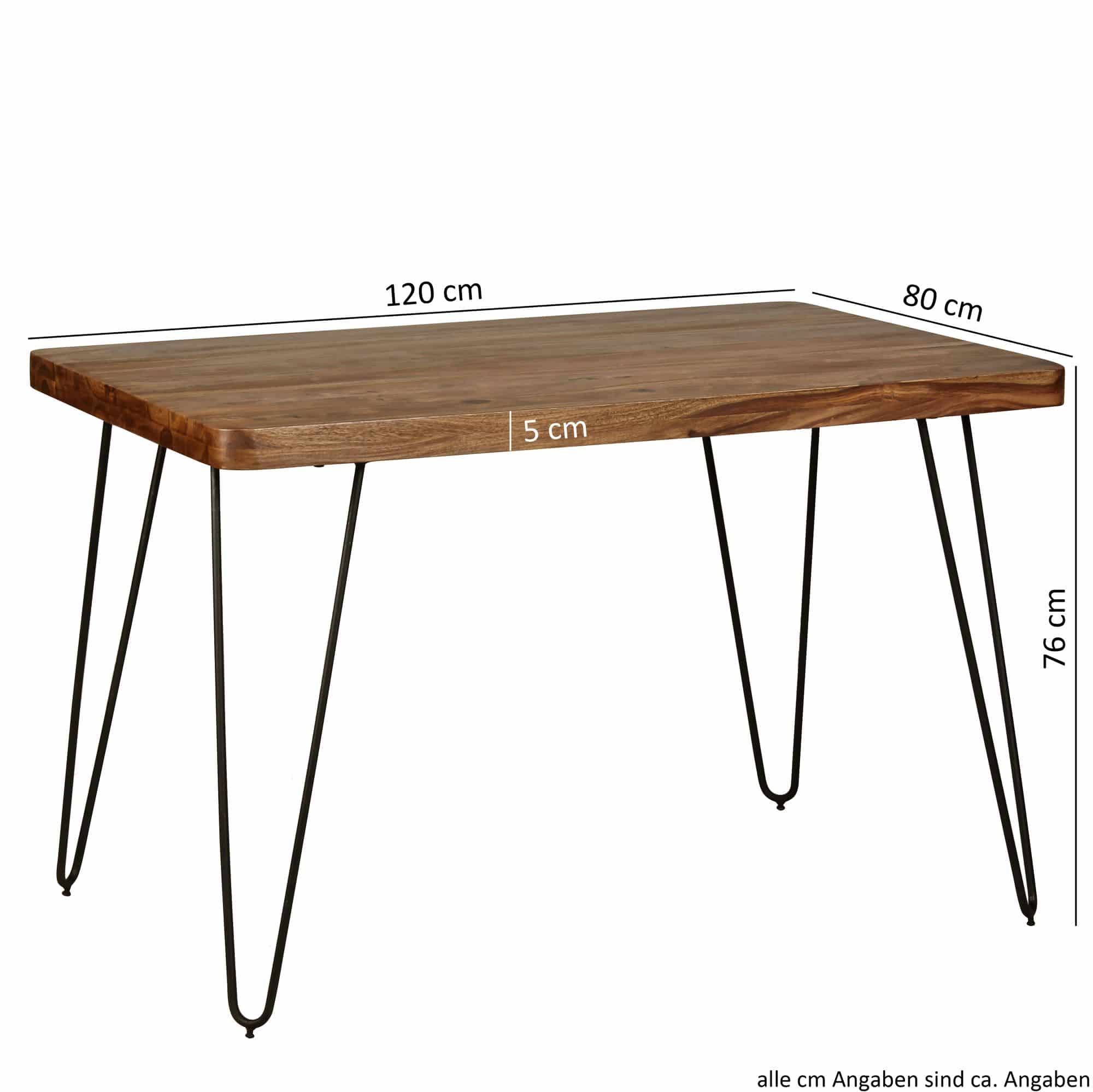 38502-WOHNLING-Esstisch-BAGLI-Massivholz-Sheesham-1FUZf5nQ1FUrnQ Esstisch BAGLI Massivholz Sheesham 120 cm Esszimmer-Tisch Holztisch Metallbeine Küchentisch Landhaus dunkel-braun
