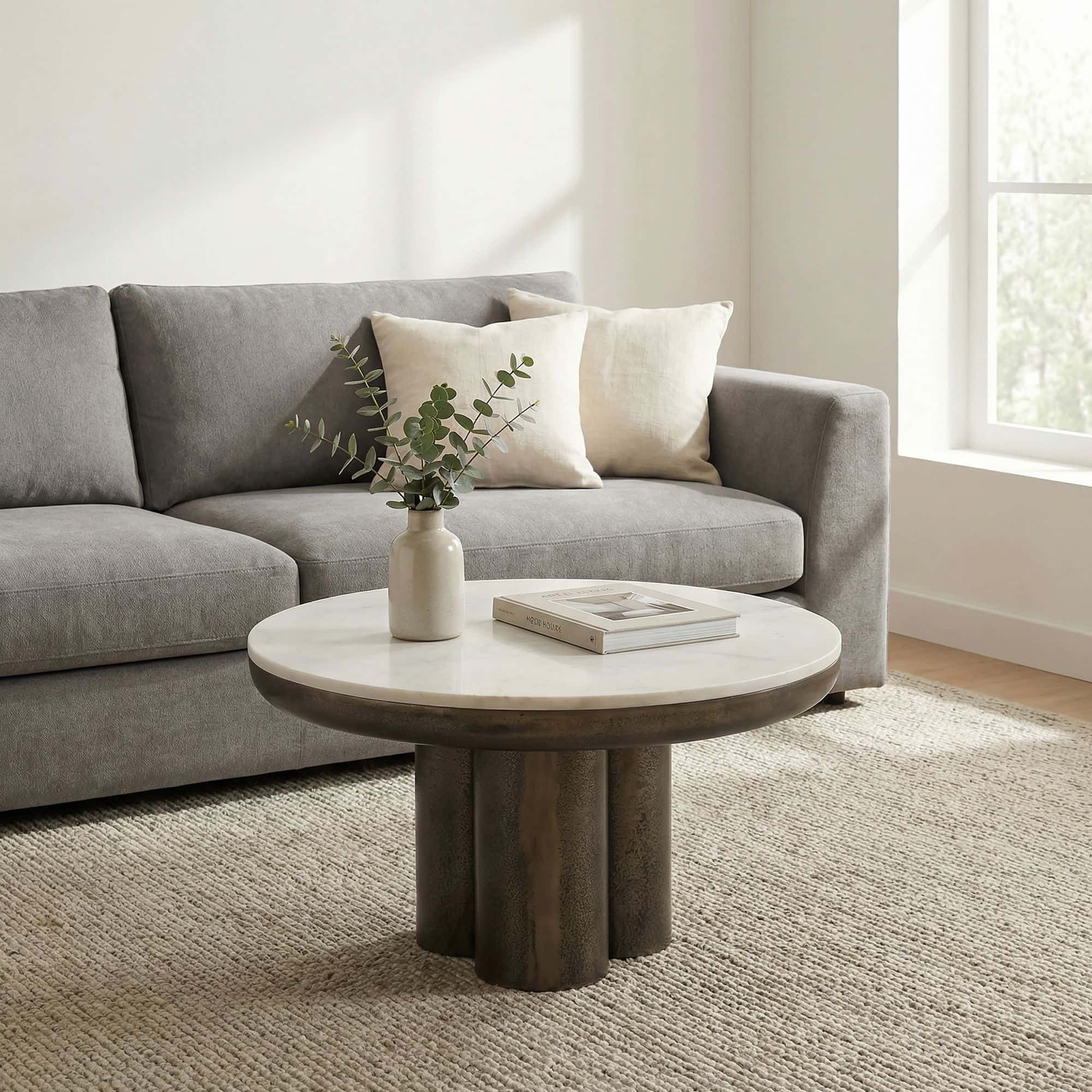 Couchtisch Metall mit weißer Marmor Tischplatte 60cm Rund - Design Wohnzimmertisch Aluminium - Alu Loungetisch Säulenbein - Moderner Beistelltisch Sofatisch - Edler Kaffeetisch Handmade Couchtisch Metall mit weißer Marmor Tischplatte 60cm Rund - Design Wohnzimmertisch Aluminium - Alu Loungetisch Säulenbein - Moderner Beistelltisch Sofatisch - Edler Kaffeetisch Handmade