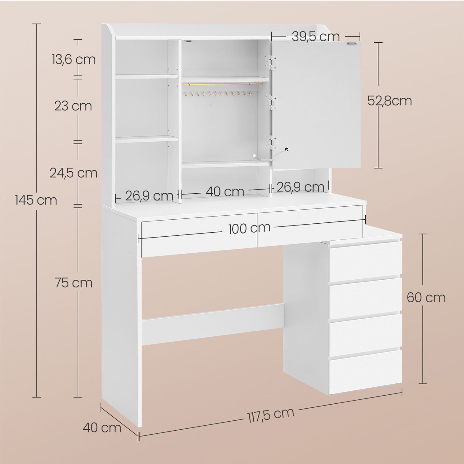Frisiertisch, Kosmetiktisch mit Spiegel, LED-Licht Frisiertisch, Kosmetiktisch mit Spiegel, LED-Licht