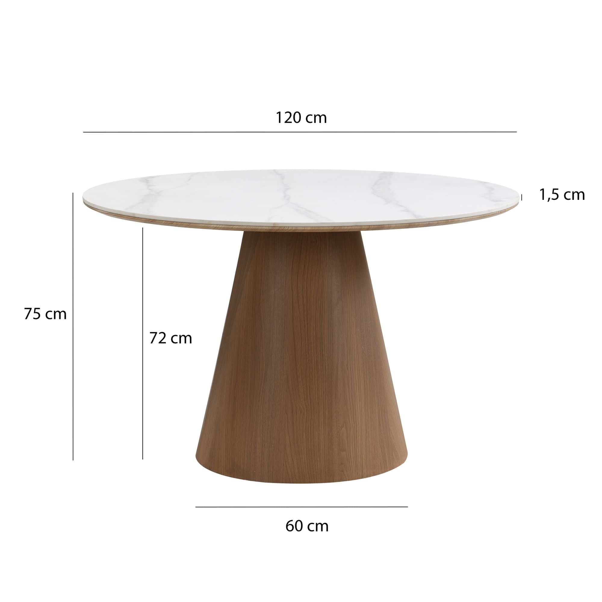 Esstisch rund 120cm mit weißer Sinterstein Tischplatte in Marmor Optik - Esszimmertisch Küchentisch für 6 Personen modern - Design Tisch Metallgestell Walnuss-Optik Esszimmer Küche