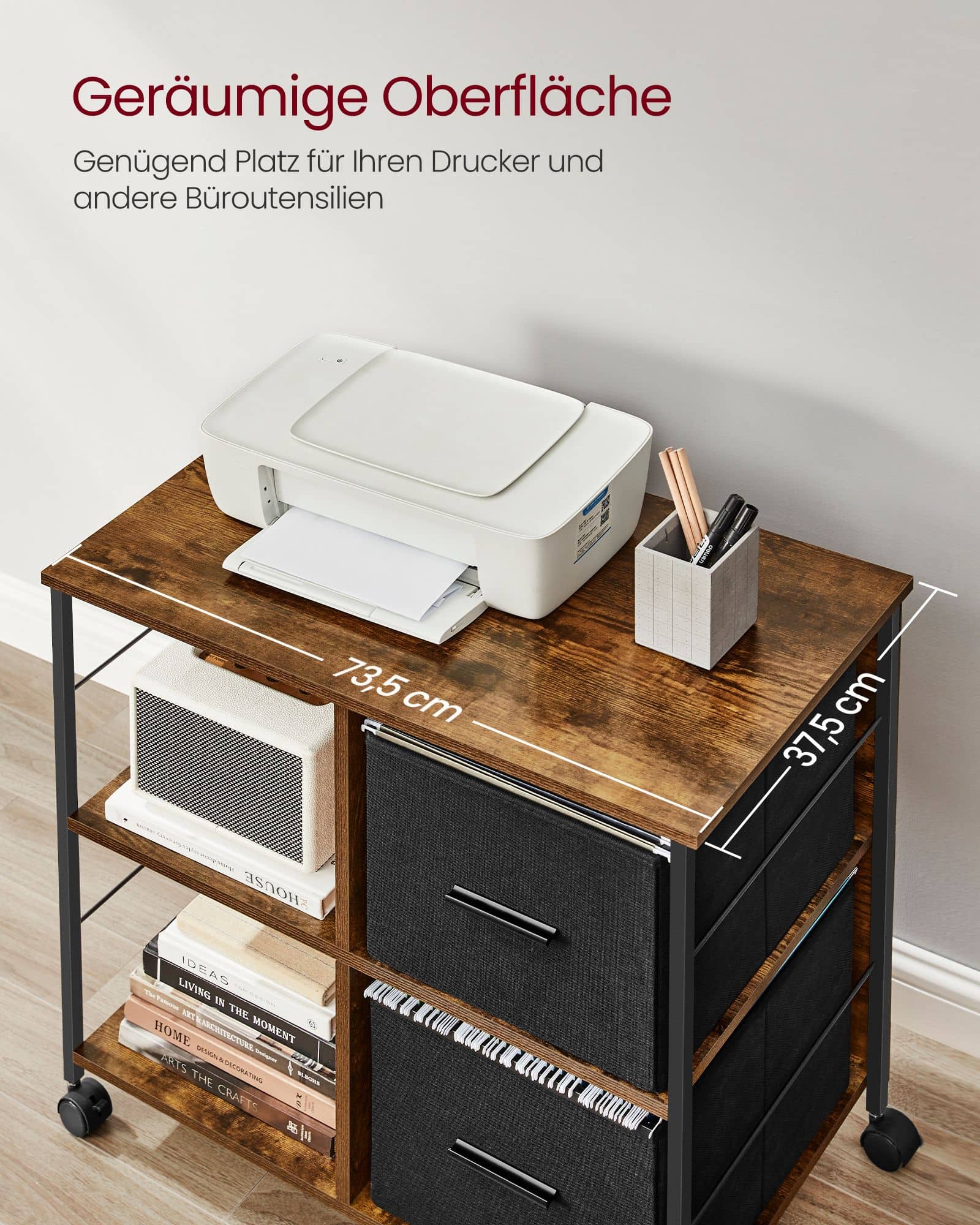 Büroschrank mit 2 Stoffschubladen Letter-Format vintagebraun-tintenschwarz Büroschrank mit 2 Stoffschubladen Letter-Format vintagebraun-tintenschwarz