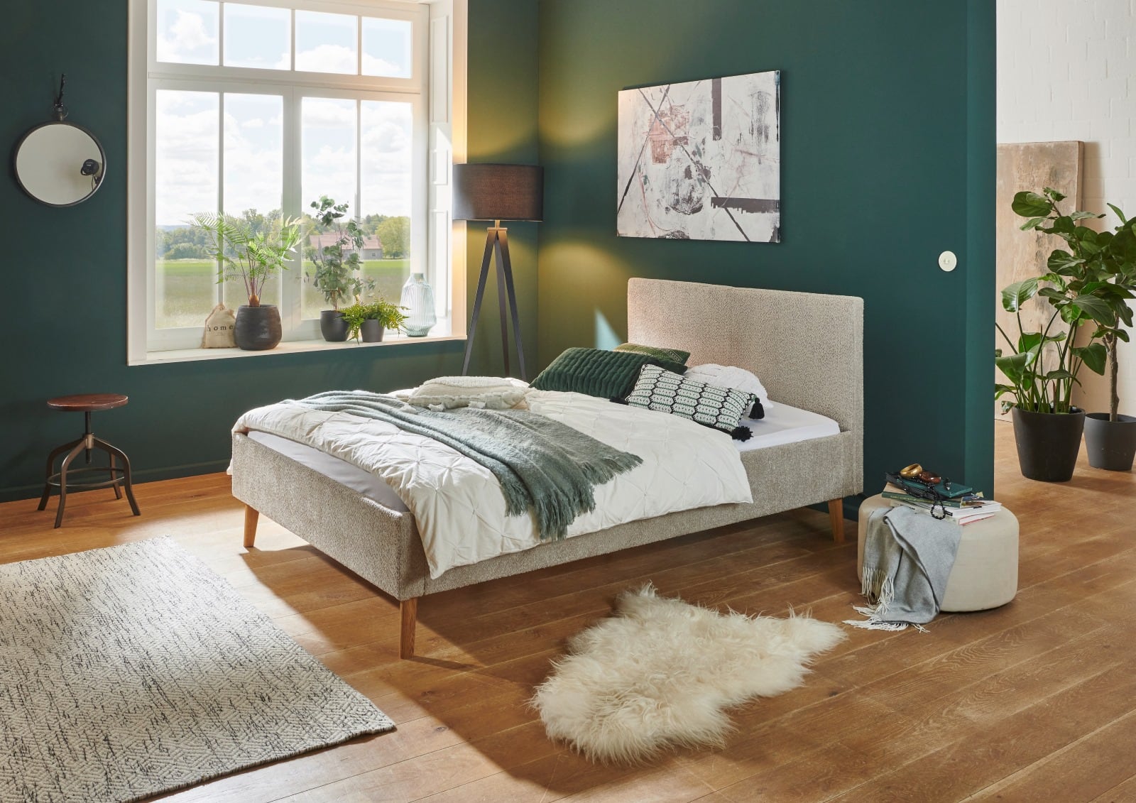 Polsterbett Kreta by Meise – Modernes Bettgestell mit Stoffbezug in Taupe, Kopfteil glatt, Holzfüße eichenfarbig, 140x200 cm Polsterbett Kreta by Meise – Modernes Bettgestell mit Stoffbezug in Taupe, Kopfteil glatt, Holzfüße eichenfarbig, 140x200 cm