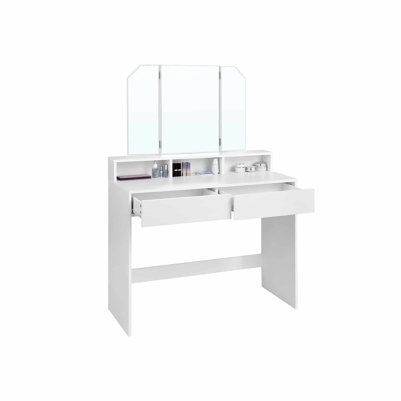 Frisiertisch mit Klappspiegel und 2 Schubladen Weiß-B34RDT115W01 Frisiertisch mit Klappspiegel und 2 Schubladen Weiß-B34RDT115W01
