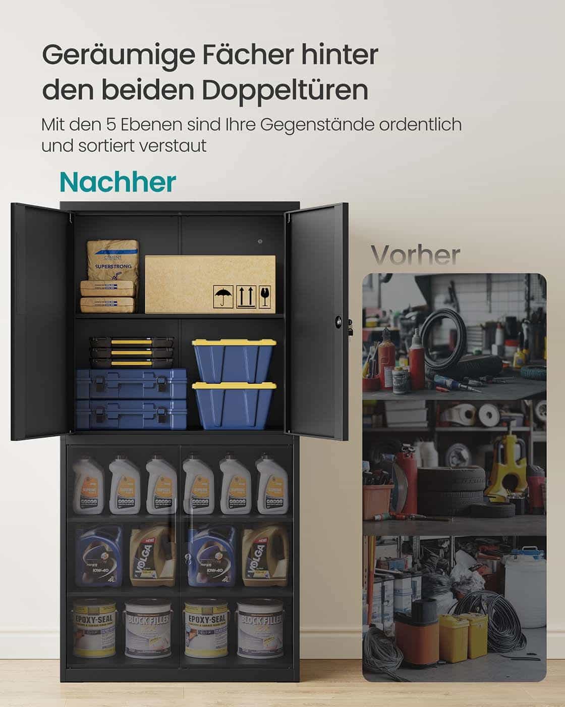 Aktenschrank mit 4 Türen und 5 Ebenen 40 x 80 x 180 cm mattschwarz Aktenschrank mit 4 Türen und 5 Ebenen 40 x 80 x 180 cm mattschwarz