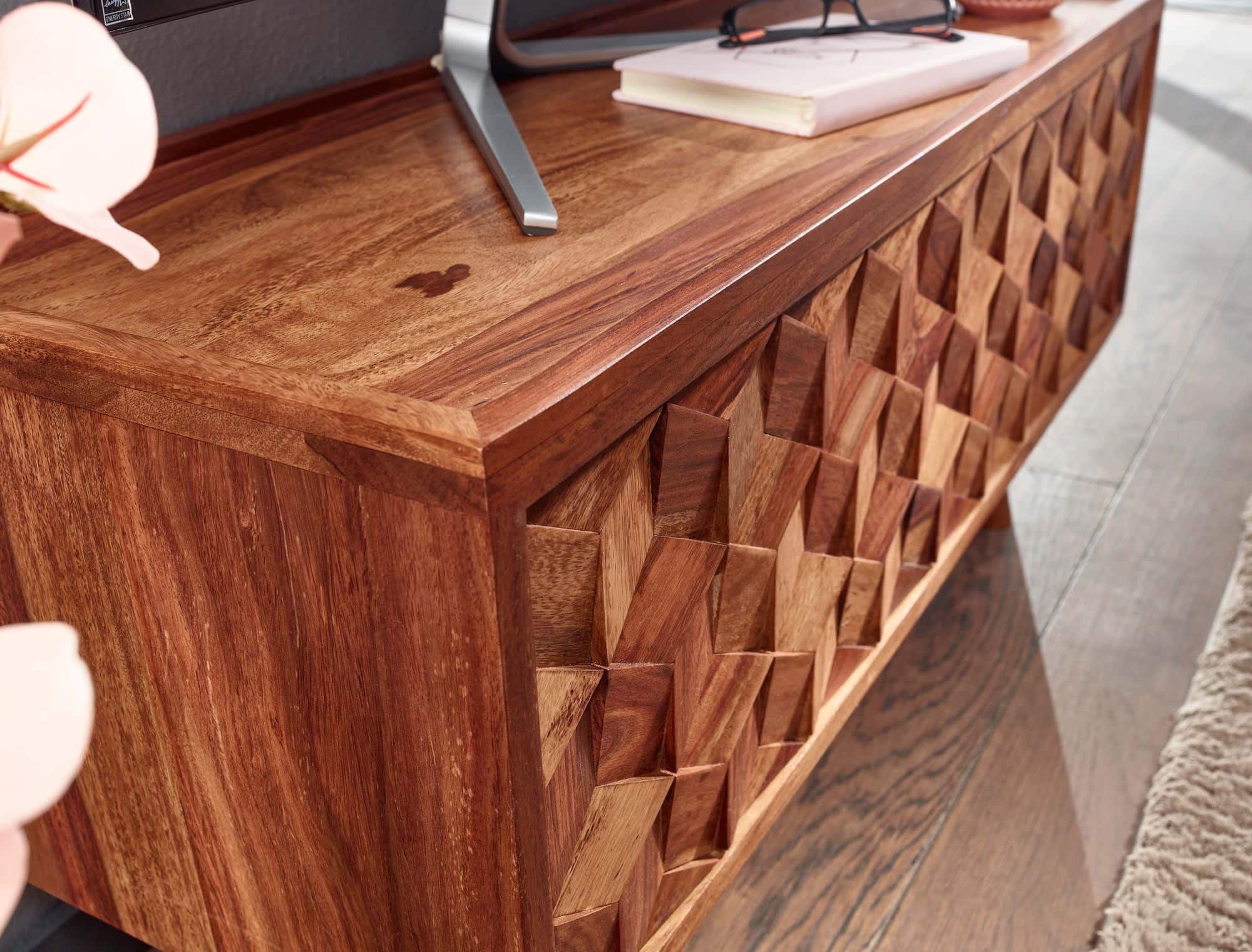 Lowboard Sheesham Massivholz 92x44x35 cm TV-Kommode mit Klapptür Lowboard Sheesham Massivholz 92x44x35 cm TV-Kommode mit Klapptür