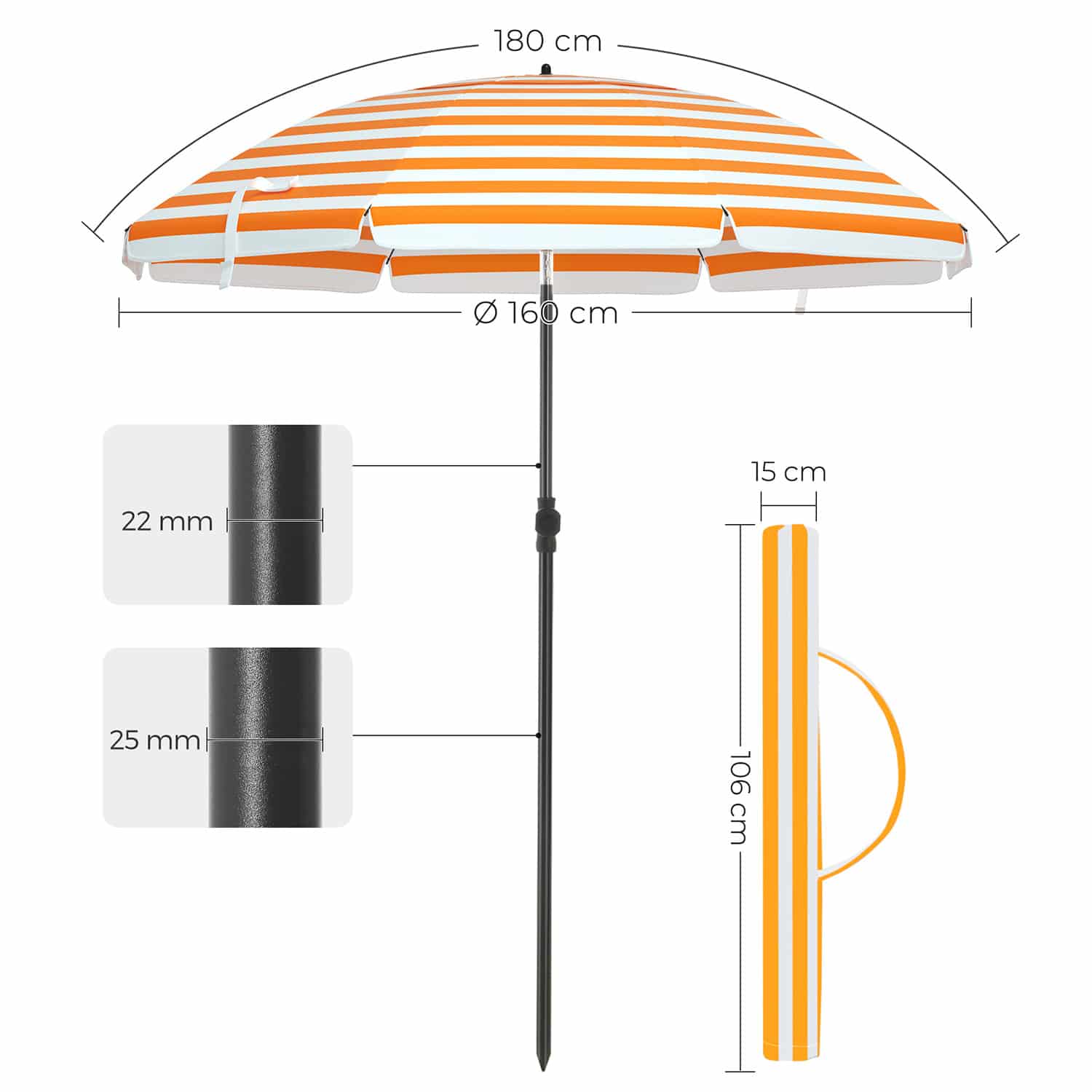Ø 160 cm Sonnenschirm für Strand-GPU60OW Ø 160 cm Sonnenschirm für Strand-GPU60OW